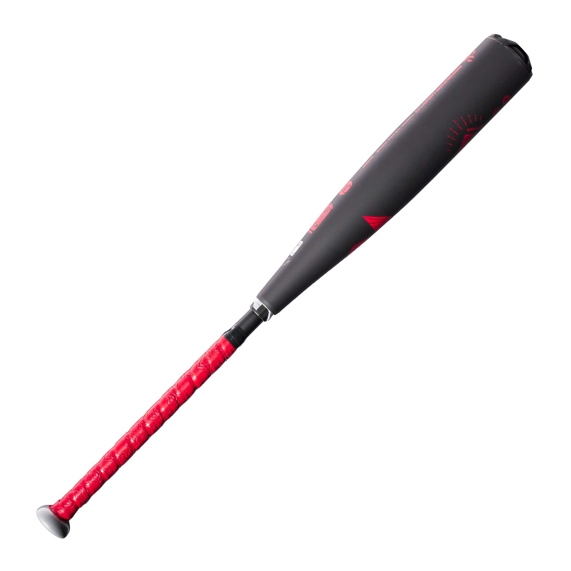 DeMarini The Goods SL (-10) 2 3/4 USSSA baseball bat with red grip and sleek black design for young travel ball players.