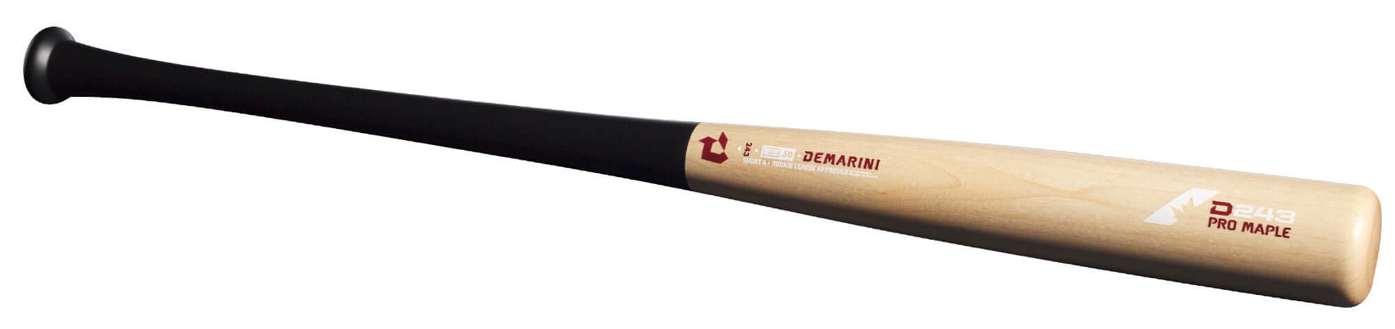 DeMarini D243 Pro Maple Wood Composite Baseball Bat with a long barrel and black grip. Perfect for power hitters.