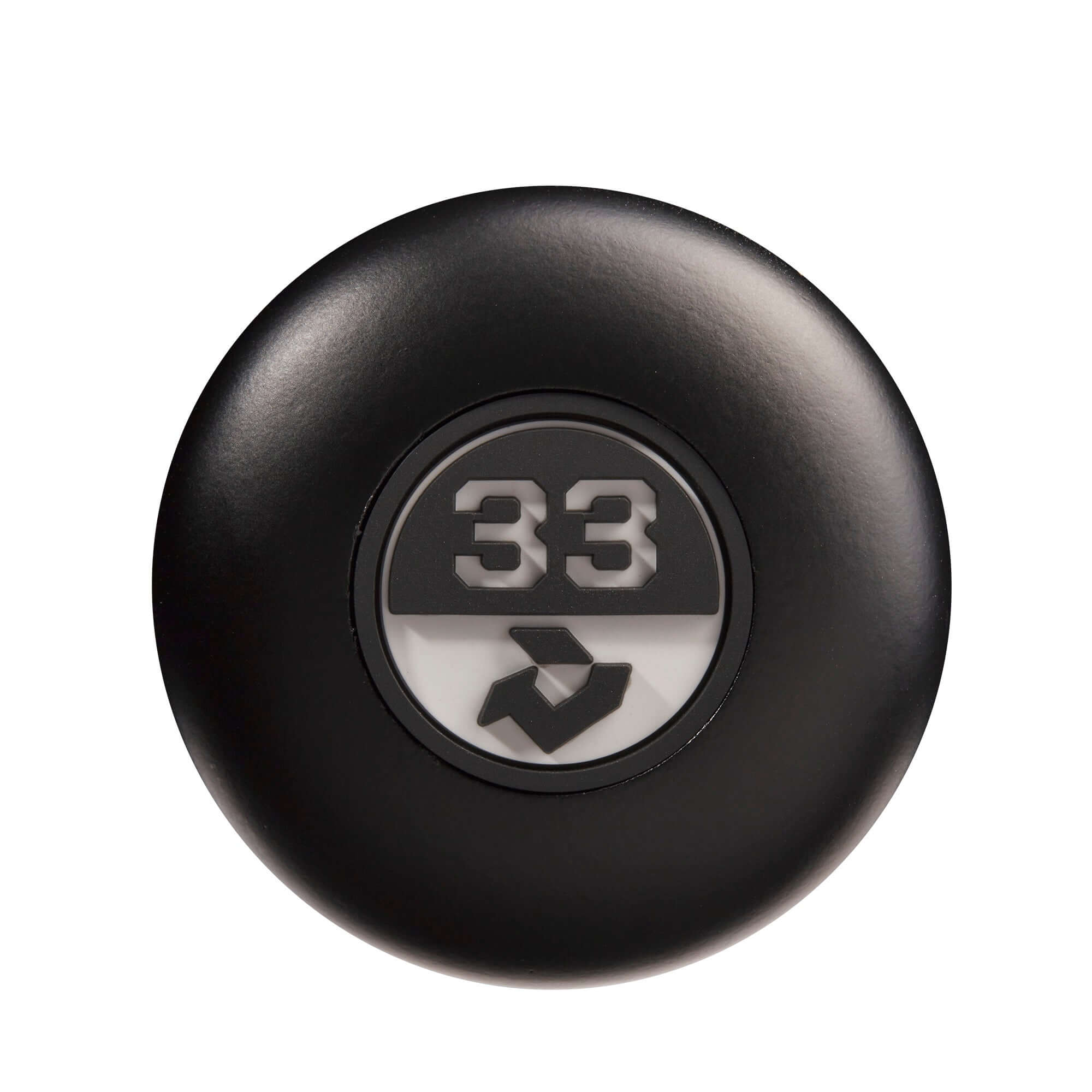 Close-up of the DeMarini D243 Pro Maple baseball bat knob featuring the number 33.