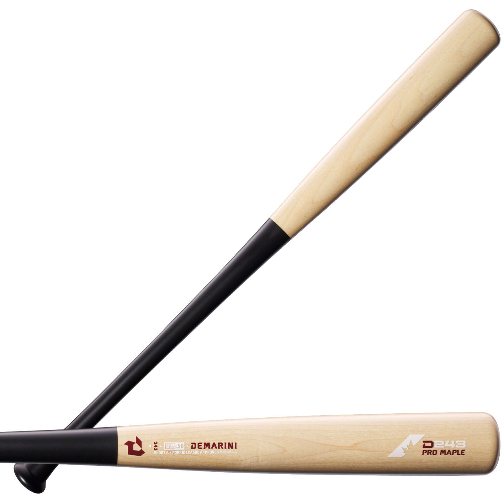 DeMarini D243 Pro Maple Wood Composite Baseball Bat with large barrel and end-loaded swing design.