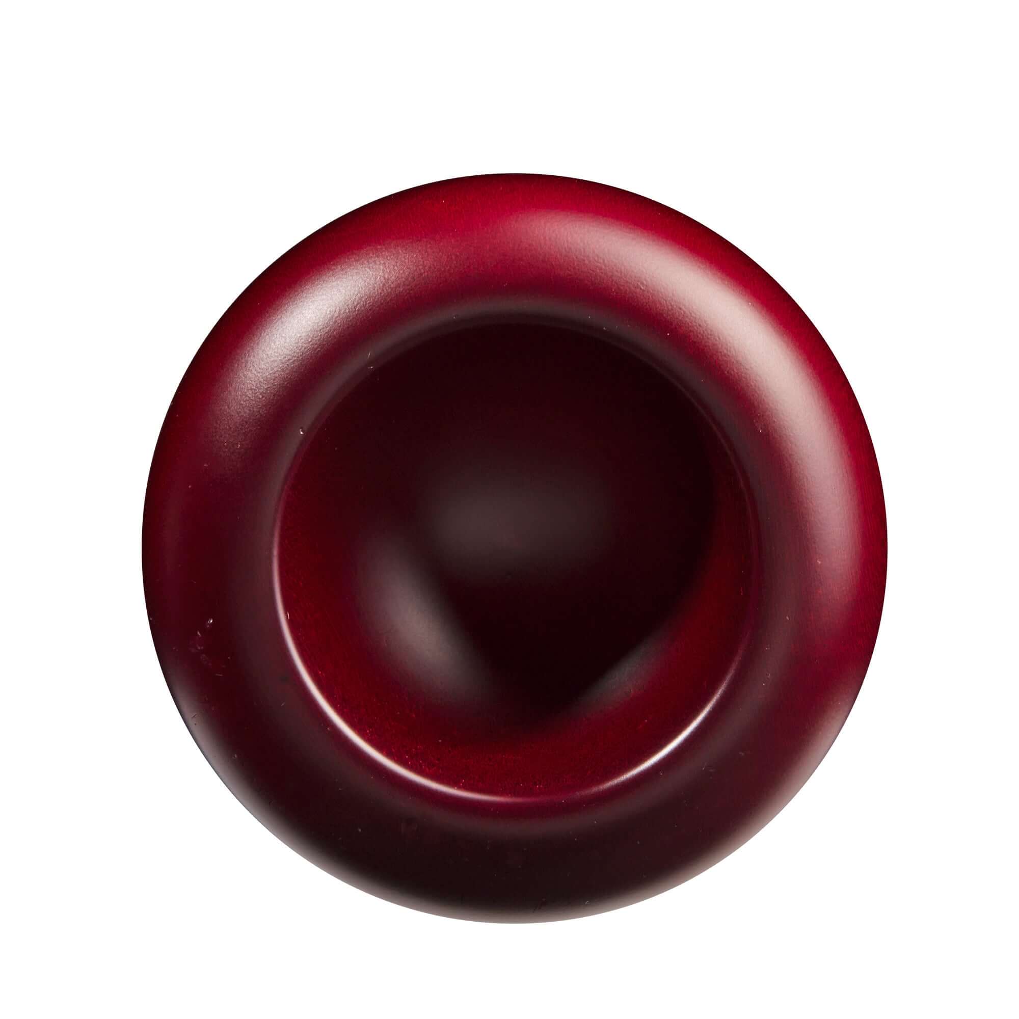 Top view of a deep red ceramic bowl, showcasing its smooth finish and rounded design.