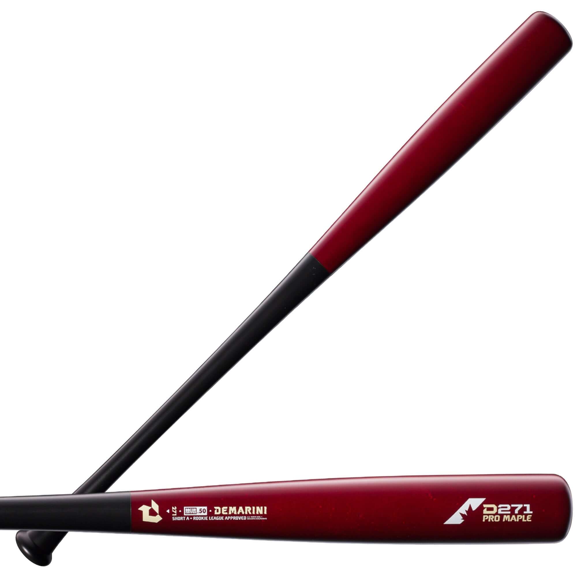 DeMarini D271 Pro Maple Wood Composite Baseball Bat, designed for balanced swing and barrel control, ideal for Rookie Ball.
