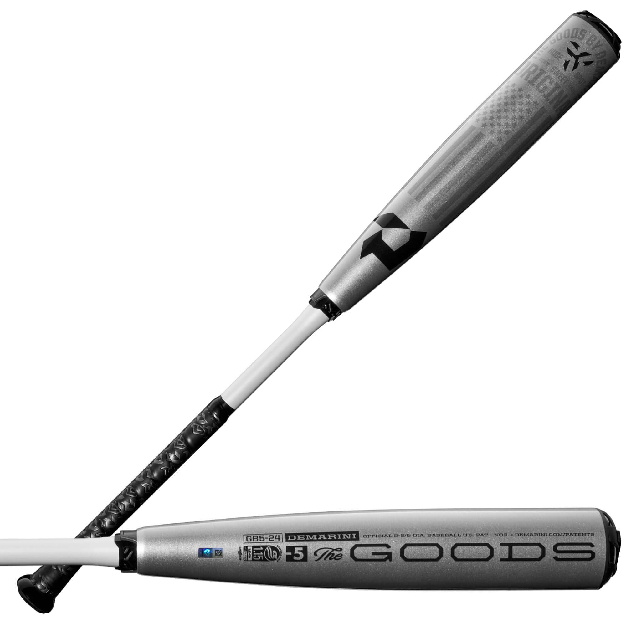 DeMarini 2024 The Goods (-5) SL bat featuring X14 Alloy Barrel and Paraflex Plus Composite Handle, ideal for travel ball.