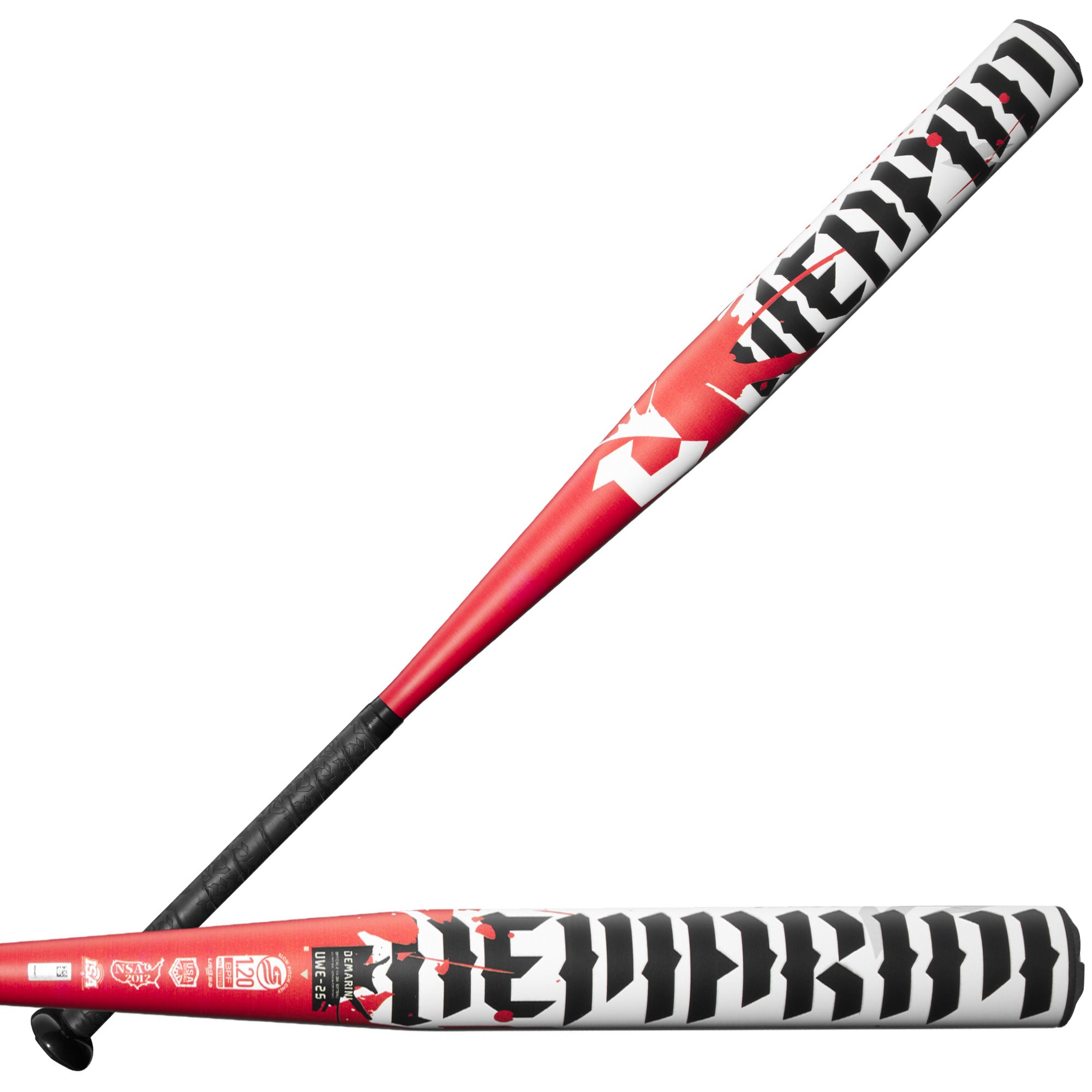 2025 DeMarini Ultimate Weapon Slowpitch Softball Bat front & back view, showcasing its one-piece alloy construction