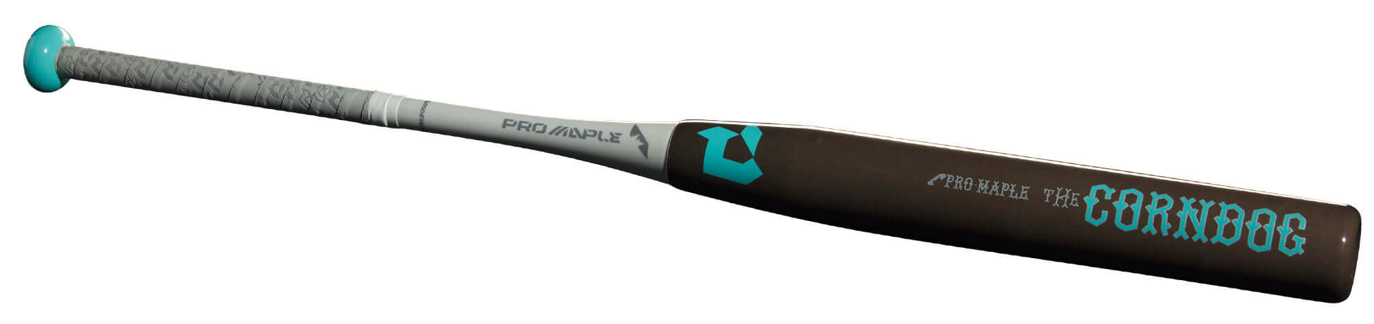 Front barrel view of DeMarini Corndog Wood Composite Slowpitch Softball Bat showing endloaded power