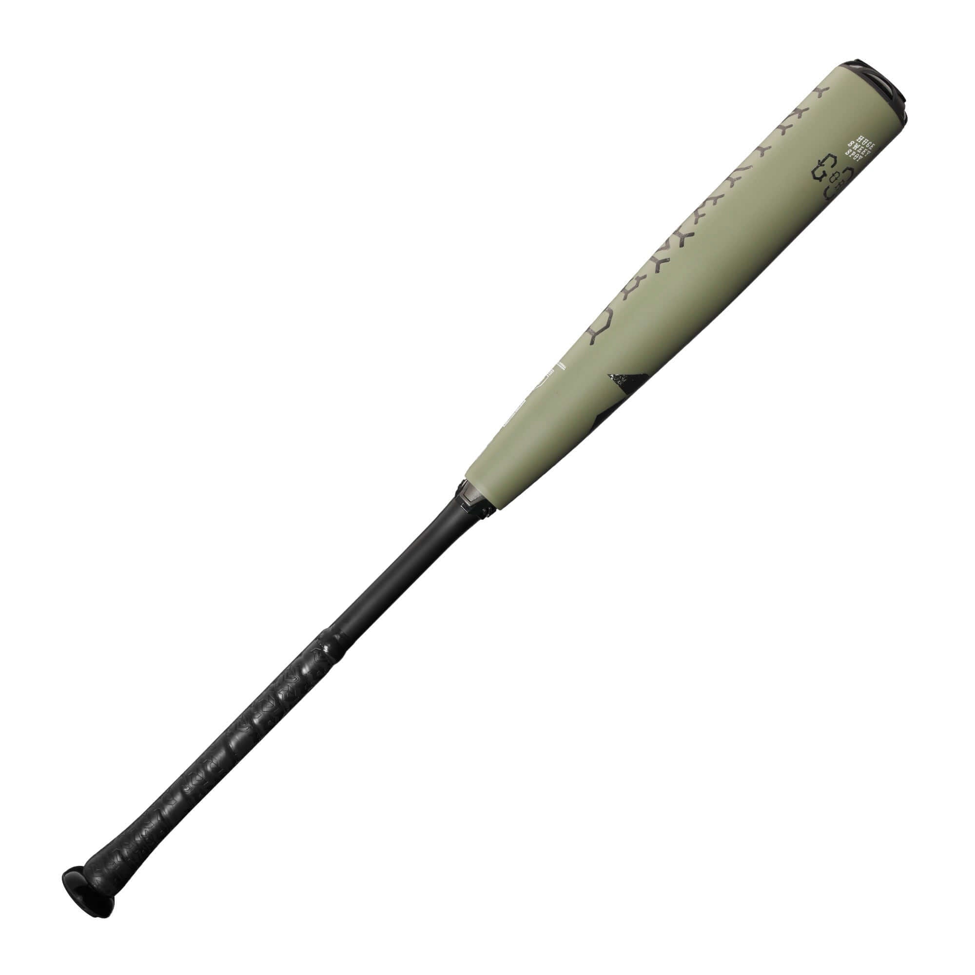 DeMarini The Goods 2025 BBCOR -3 bat with olive green barrel and black handle, designed for powerful swings and performance.