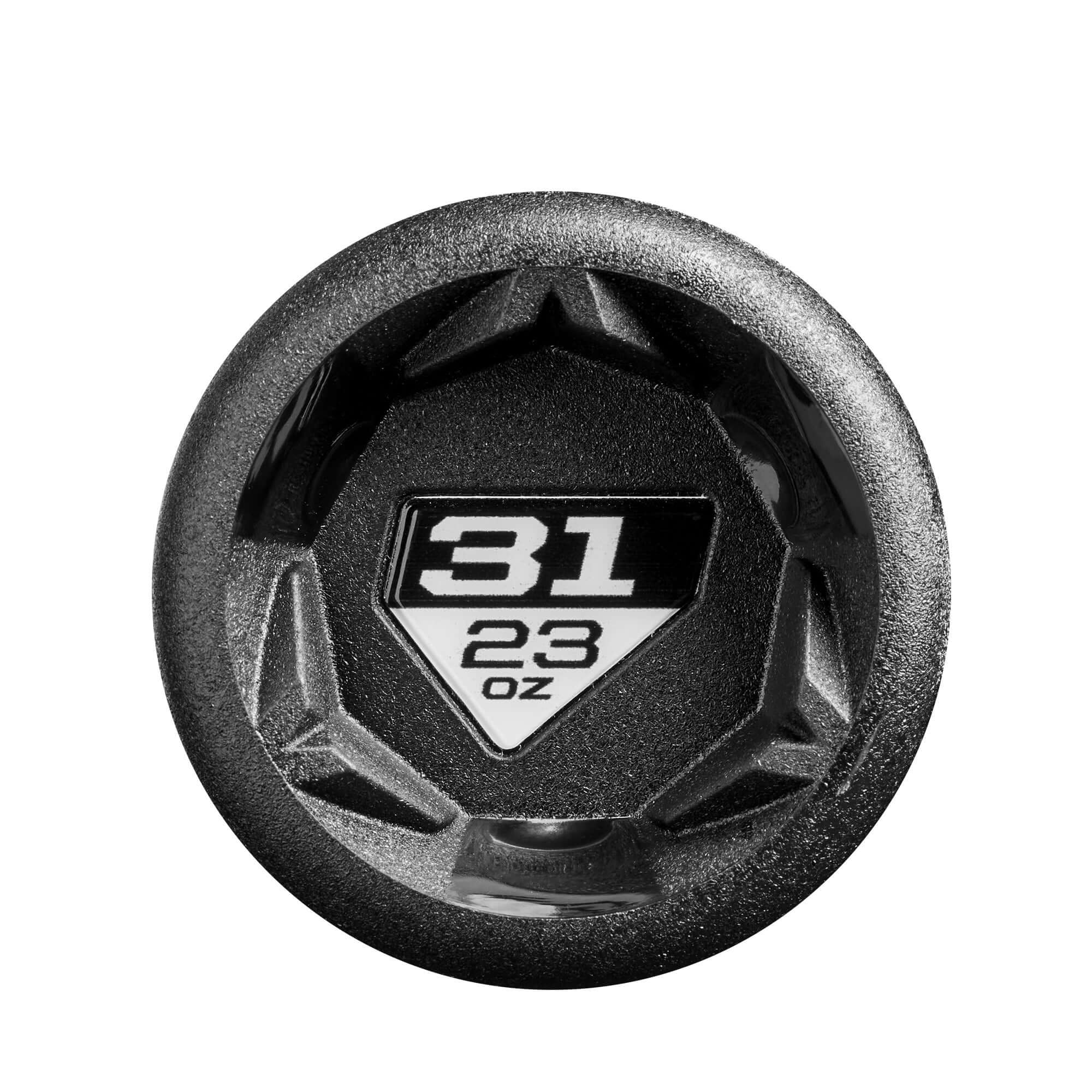 DeMarini Zen SL USSSA 2025 Baseball Bat end cap showing 31 and 23 oz specifications for optimal performance.