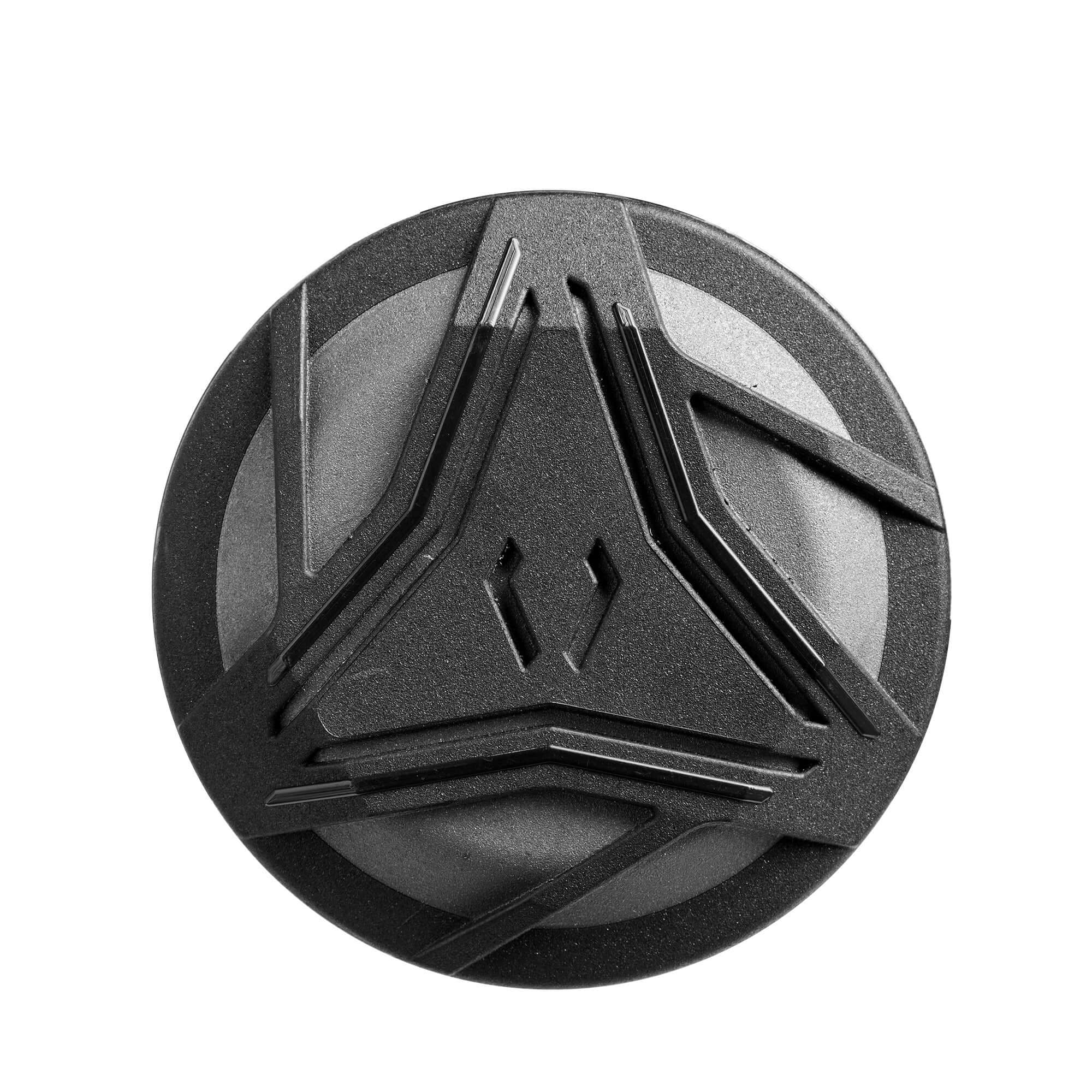 Top view of the DeMarini Zen SL USSSA baseball bat knob, featuring a sleek black design with angled grooves.