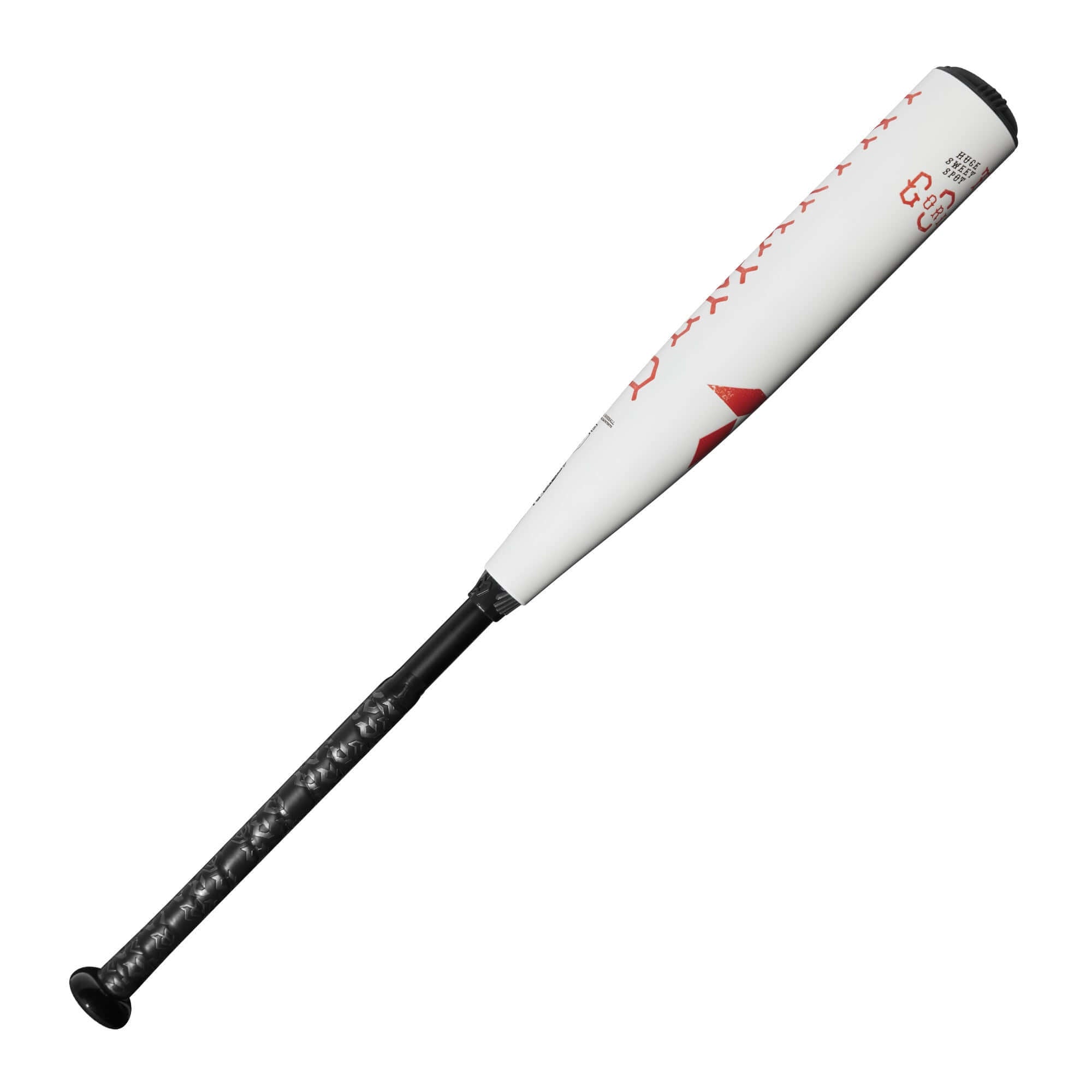 DeMarini The Goods 2025 USSSA (-8) 2 ¾” hybrid baseball bat with a white and red design, featuring a large sweet spot.