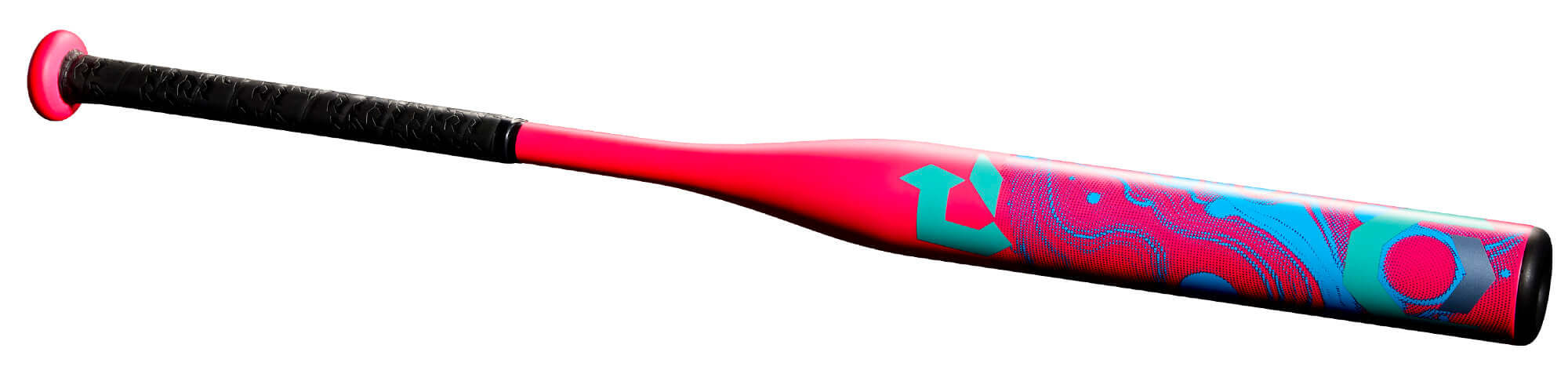 2025 DeMarini Uprising (-12) Fastpitch Softball Bat side profile with colorful graphics and black grip handle.