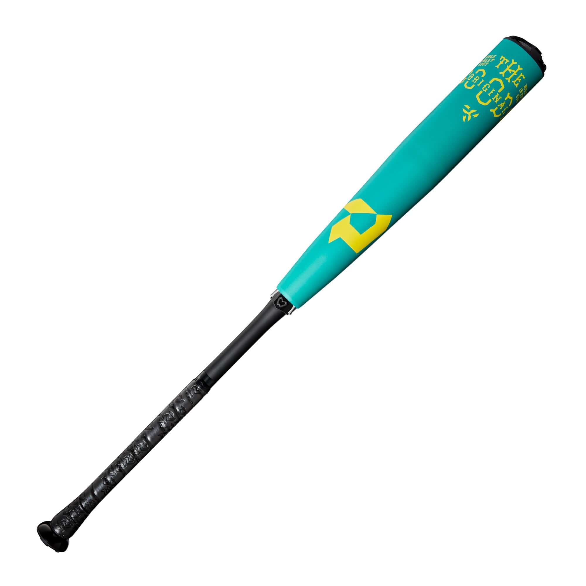 DeMarini The Goods Teal BBCOR 2025 bat featuring X14 Alloy Barrel and Neon Yellow logo for powerful hits.