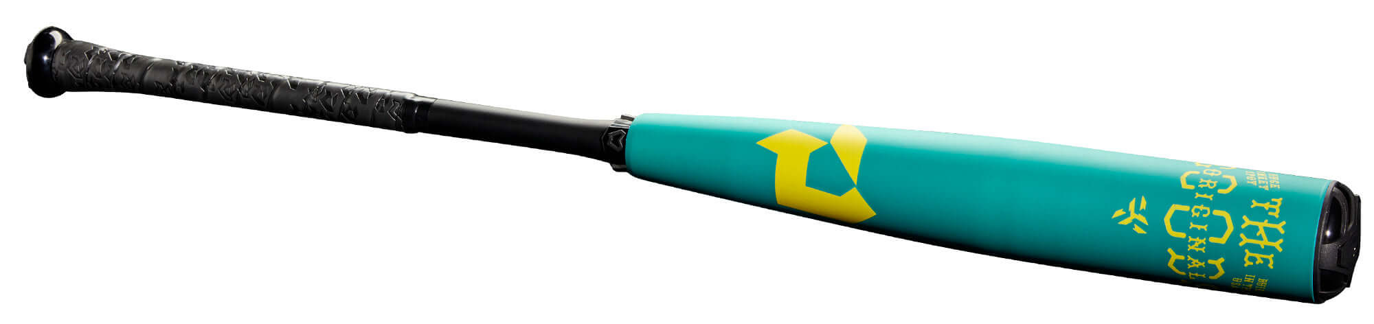 DeMarini The Goods Teal BBCOR 2025 bat showcasing deep green-blue design and Neon Yellow logo for powerful hitting.