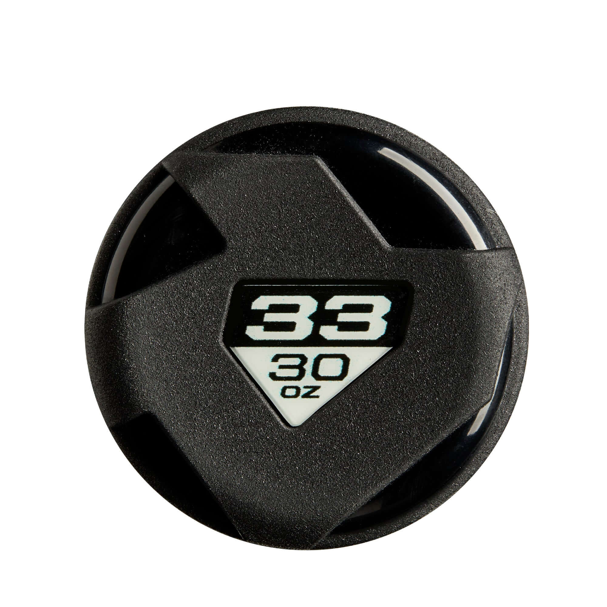 Black bat cap featuring 30 oz weight and 33 model number for enhanced baseball performance.