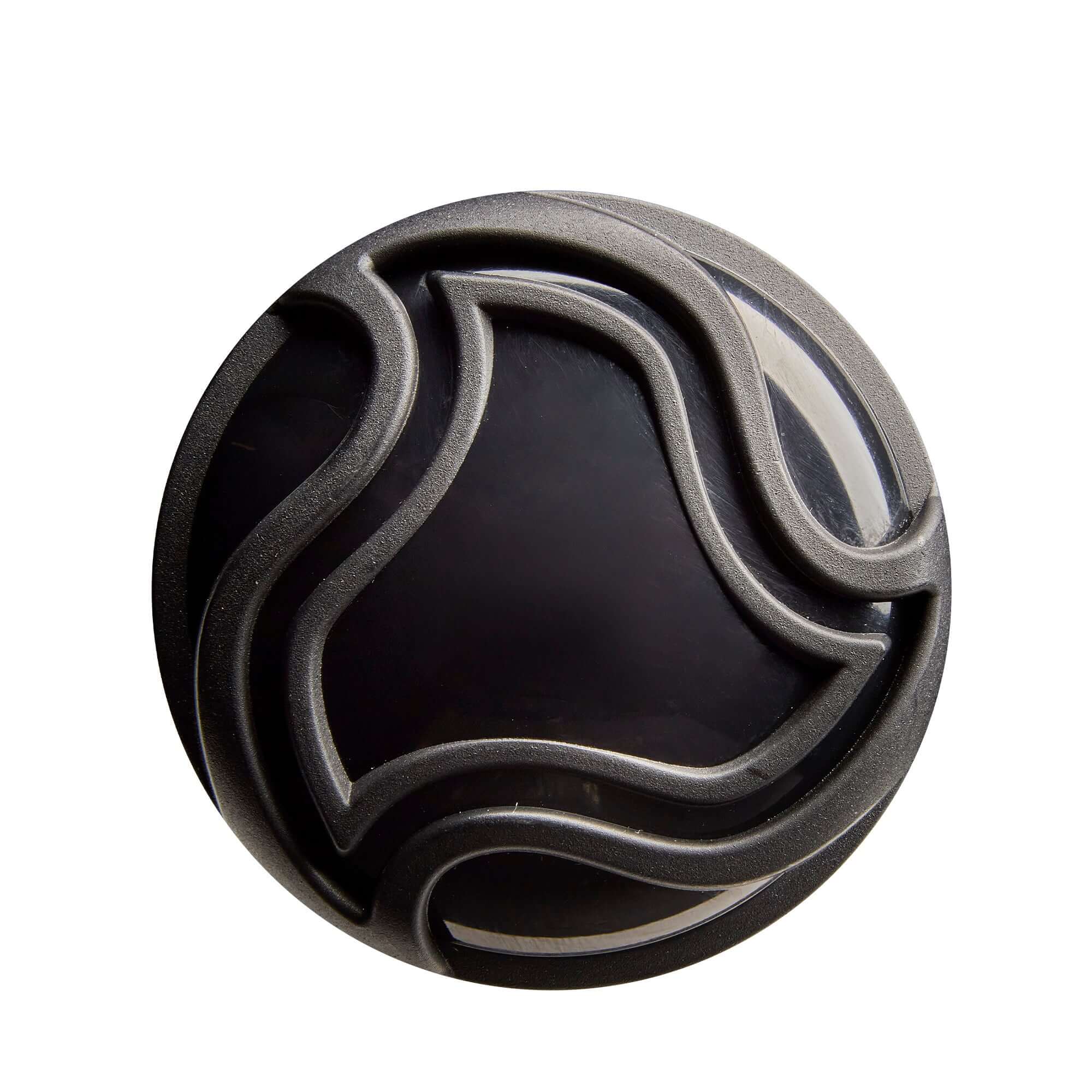 Stylish black round knob with elegant swirls, perfect for enhancing modern furniture design.