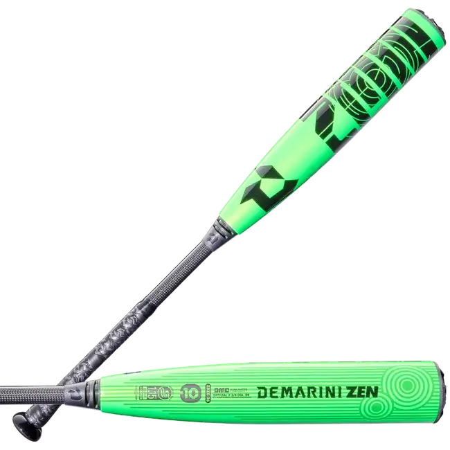2026 DeMarini ZEN SL (-10) Baseball Bat in green design, ideal for youth players seeking performance and style.