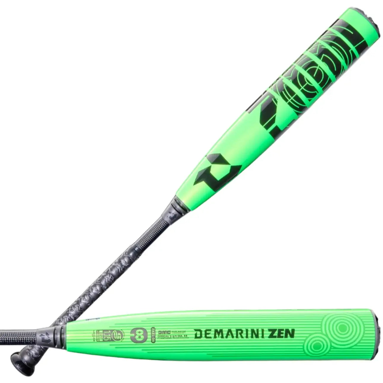 2026 DeMarini ZEN SL (-8) Baseball Bat in vibrant green, featuring Dark Matter Composite Barrel for enhanced performance.