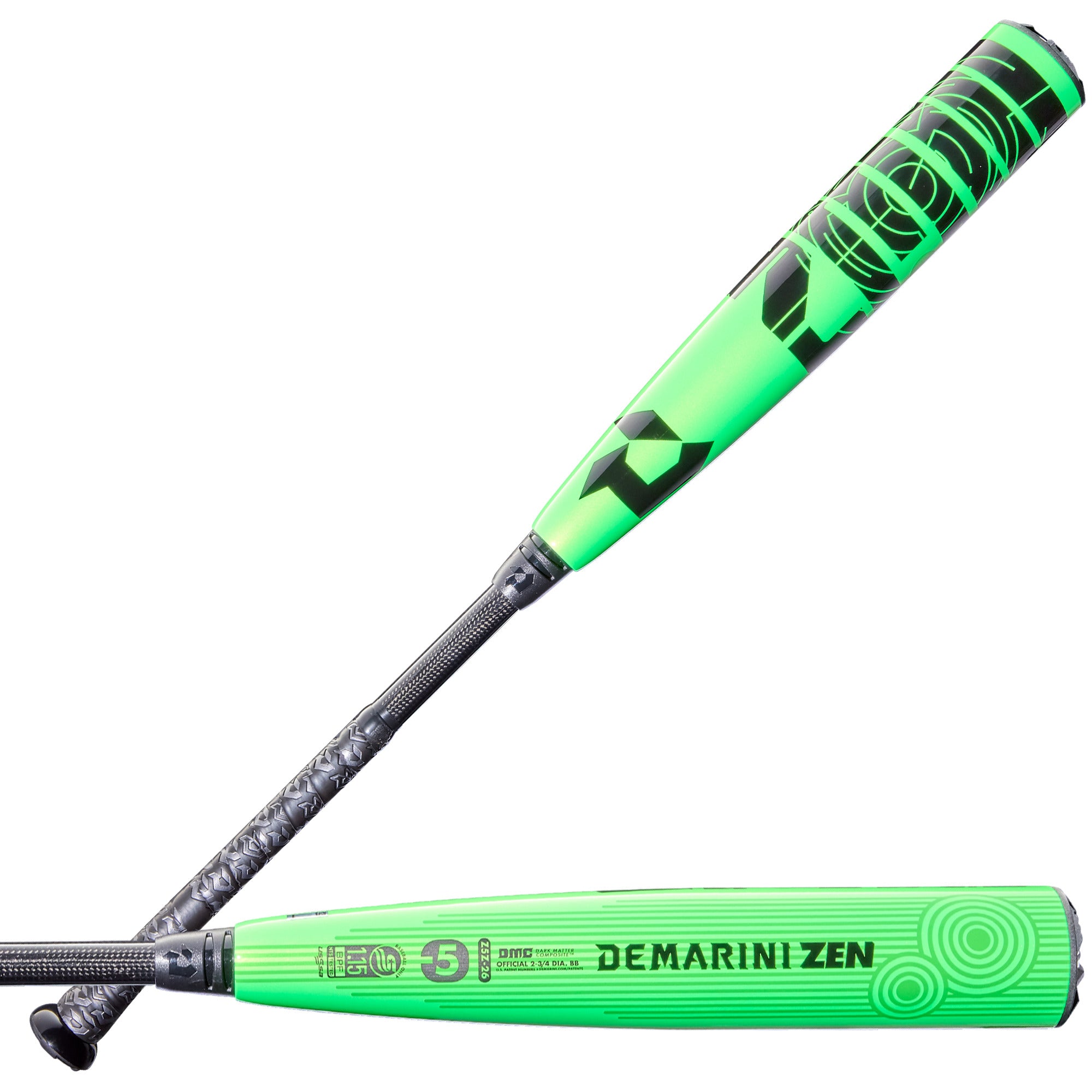 2026 DeMarini ZEN SL (-5) Baseball Bat featuring vibrant green color and sleek design for superior performance.