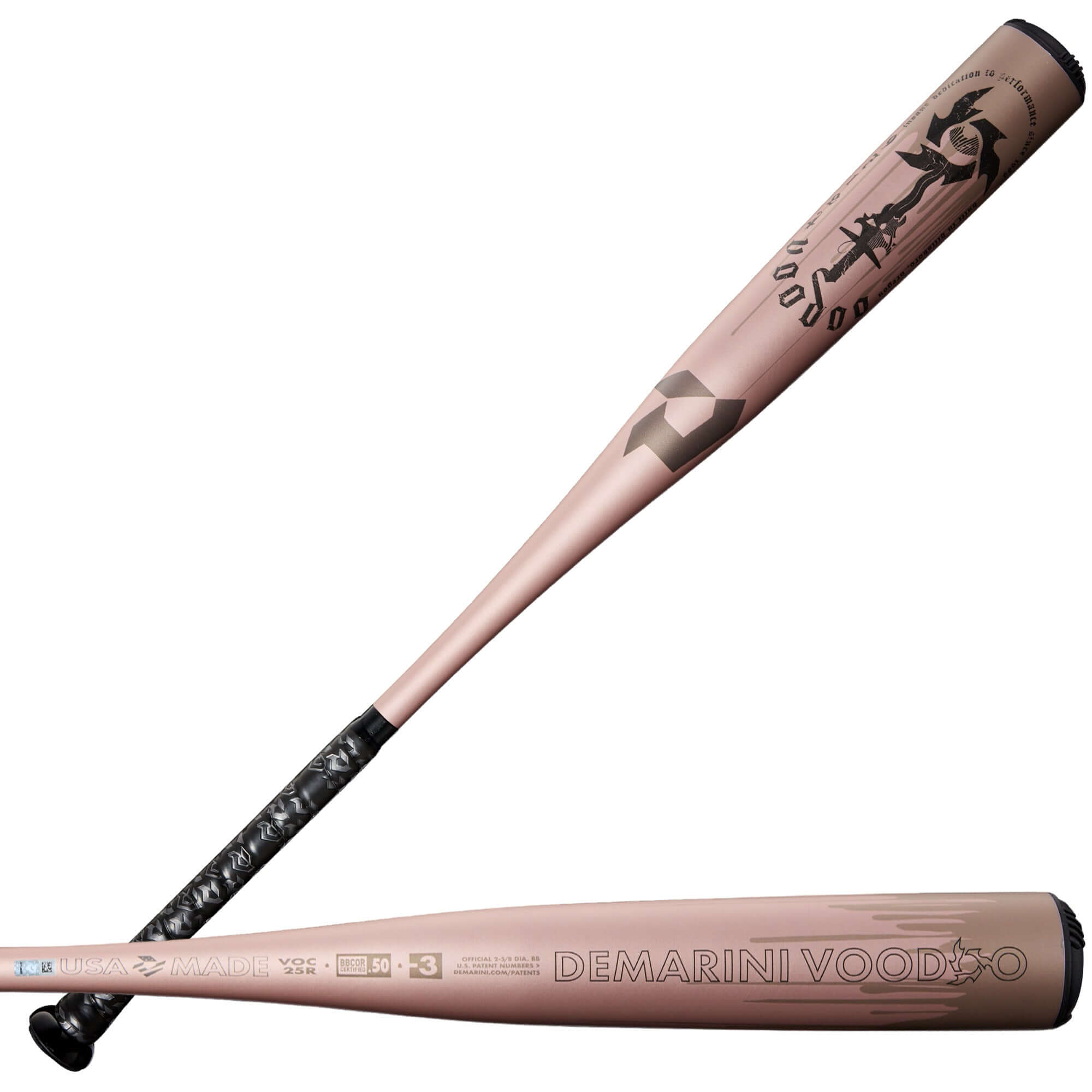 DeMarini Voodoo One Rose Gold 2025 BBCOR Bat Front and Back - Stylish Power for Elite Hitters"
