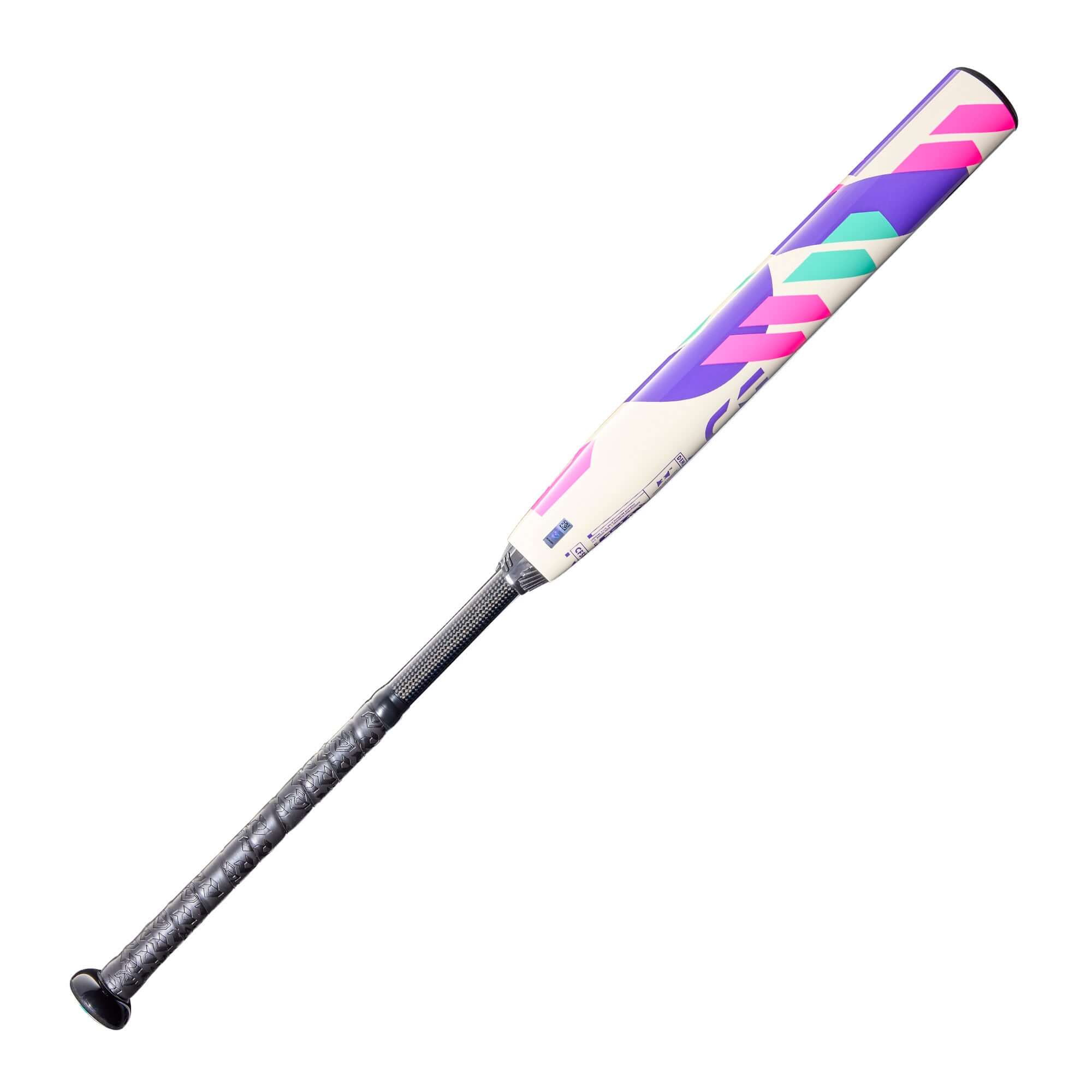 2026 DeMarini CF FP FE (-11) Fastpitch Softball Bat showcasing vibrant design and lightweight construction, ideal for young players.