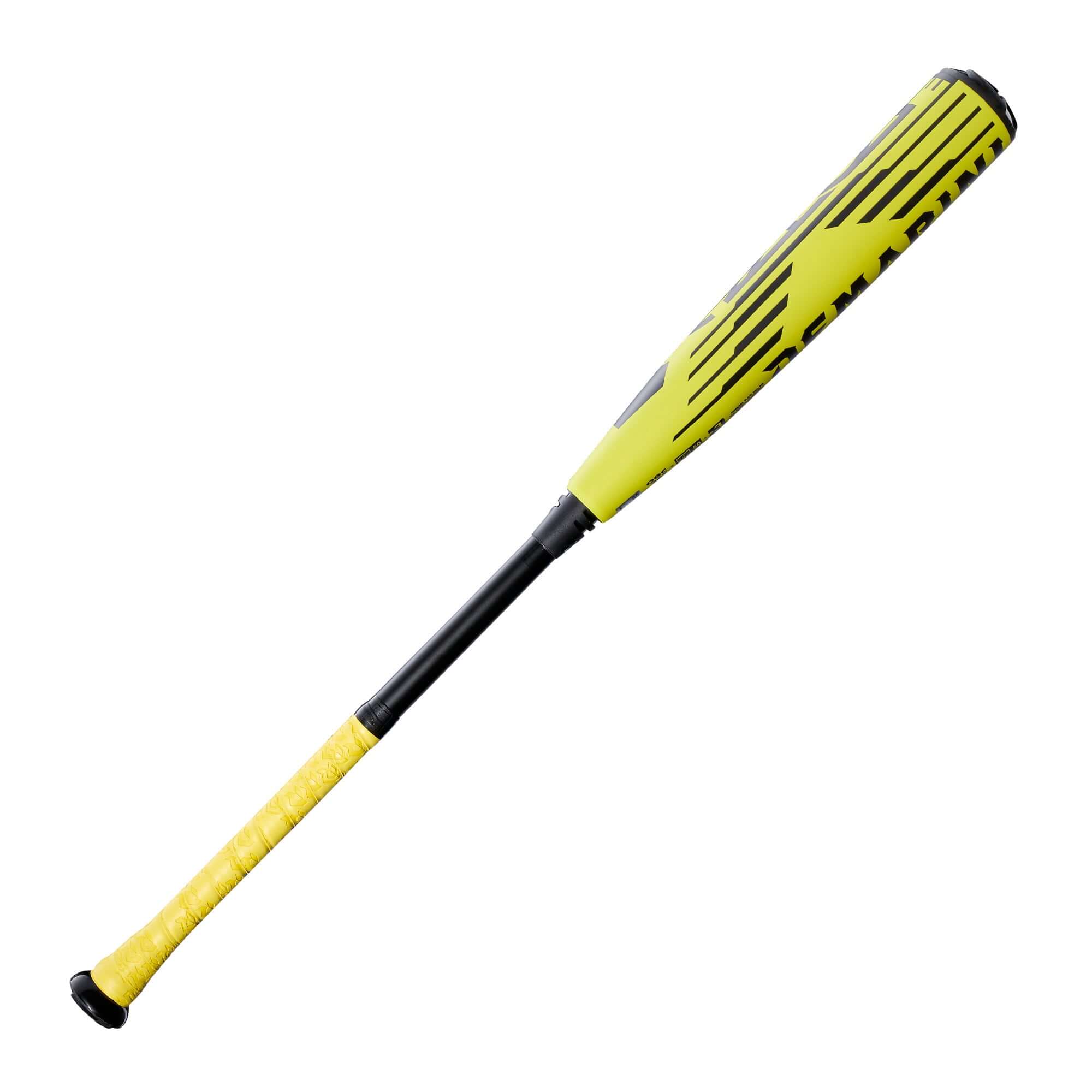 Side view of 2026 DeMarini Omega Electric Yellow BBCOR Bat highlighting composite handle design