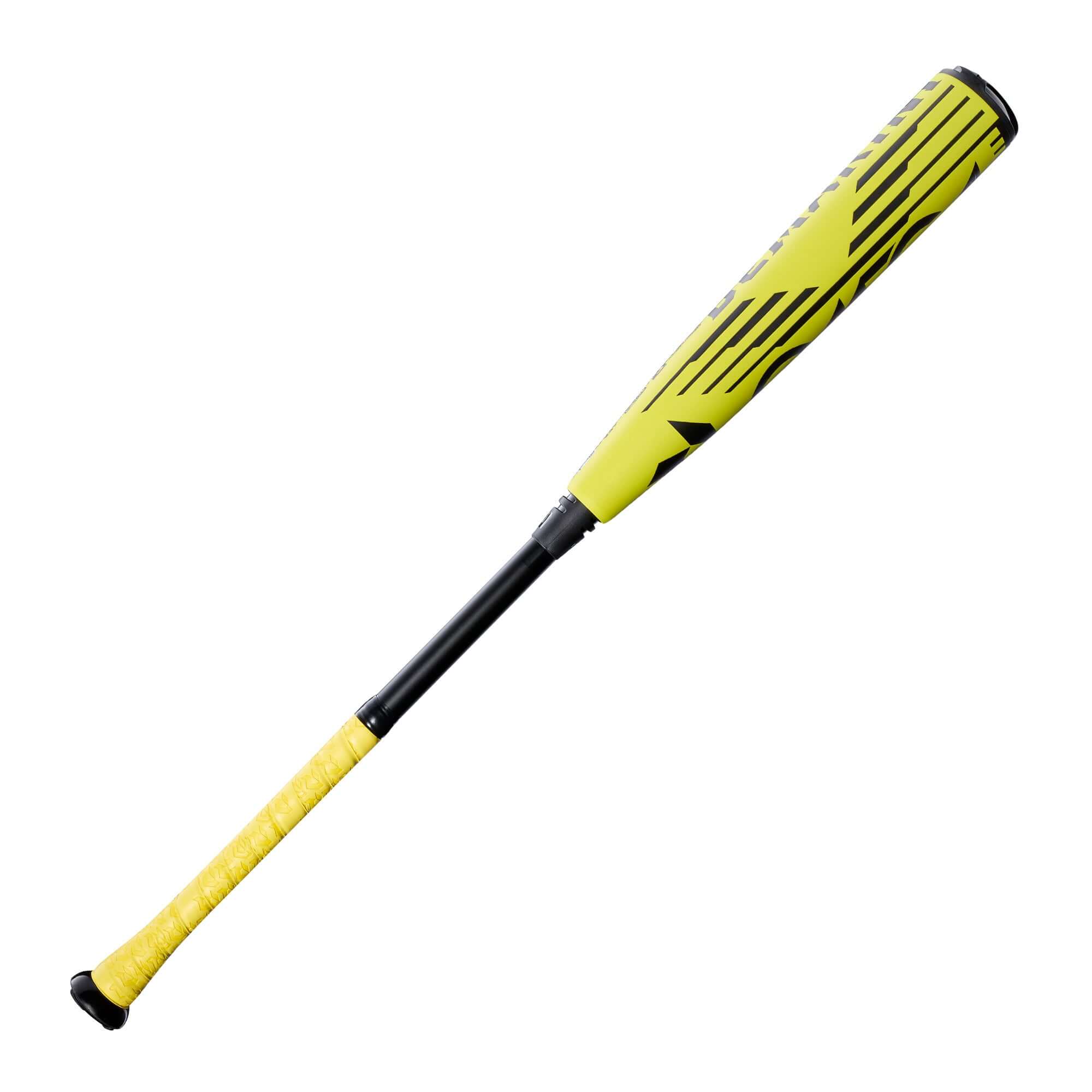 Side barrel close-up of 2026 DeMarini Omega Electric Yellow BBCOR Bat showing X14 Alloy barrel