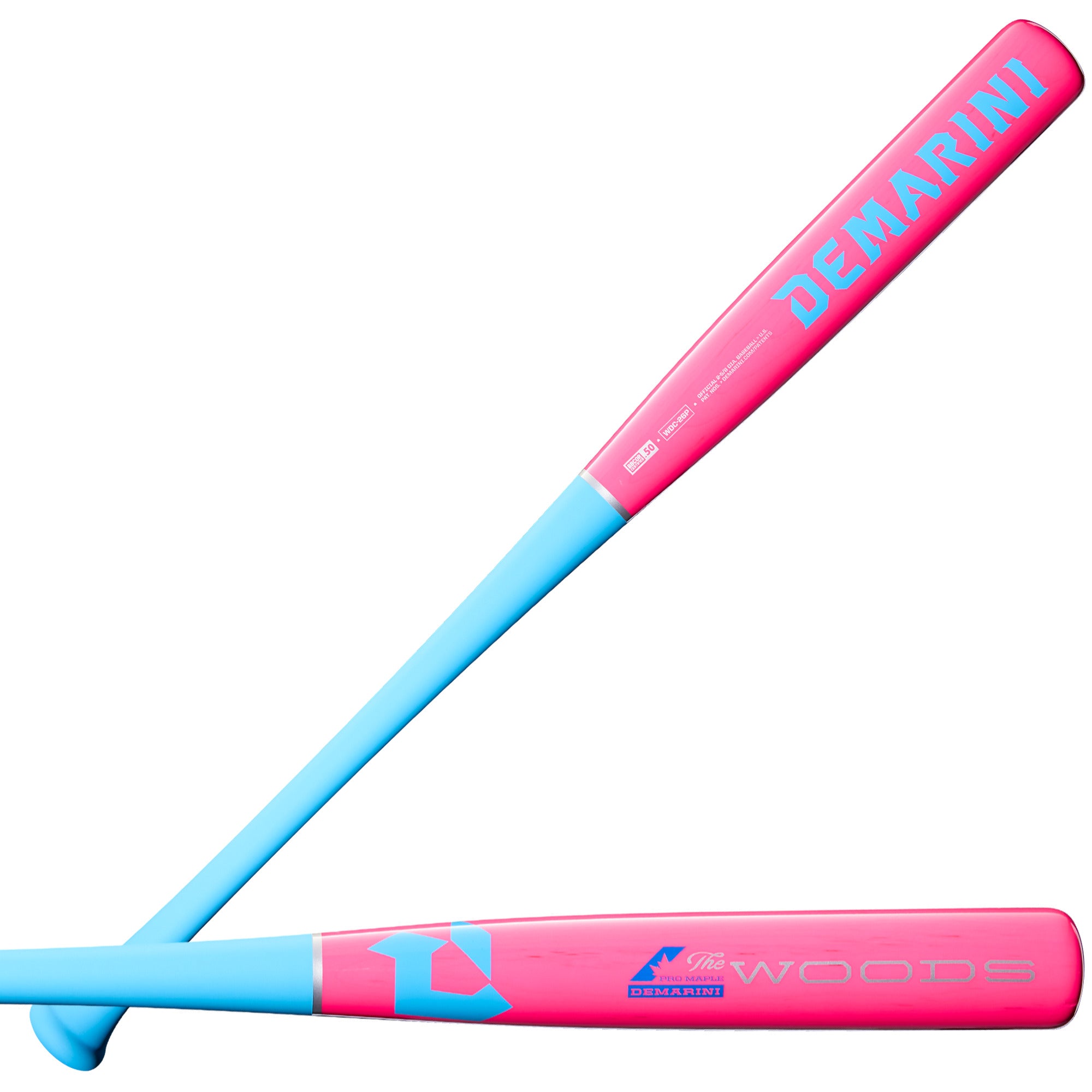 2026 DeMarini The Woods Pink Wood Composite BBCOR Baseball Bat front and back view