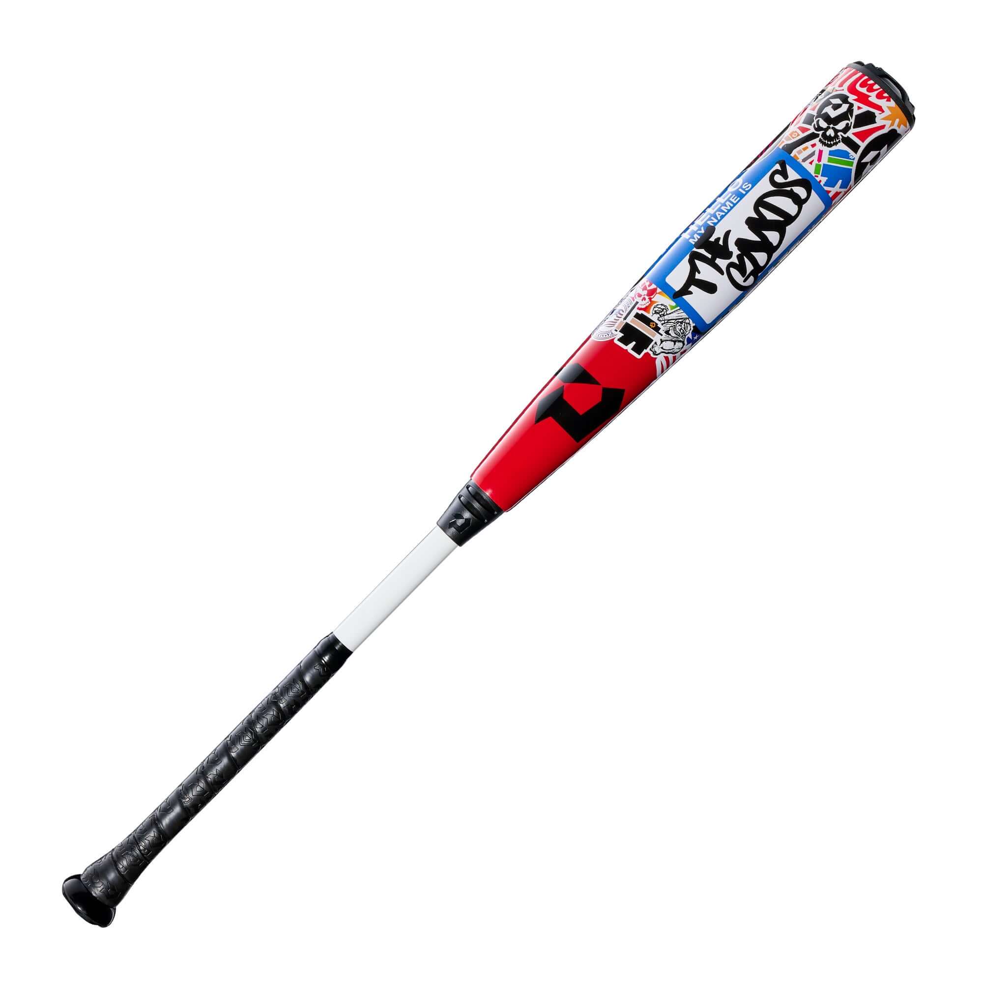 2026 DeMarini The Goods Sticker Bomb (-3) BBCOR Baseball Bat with bold graphic design.