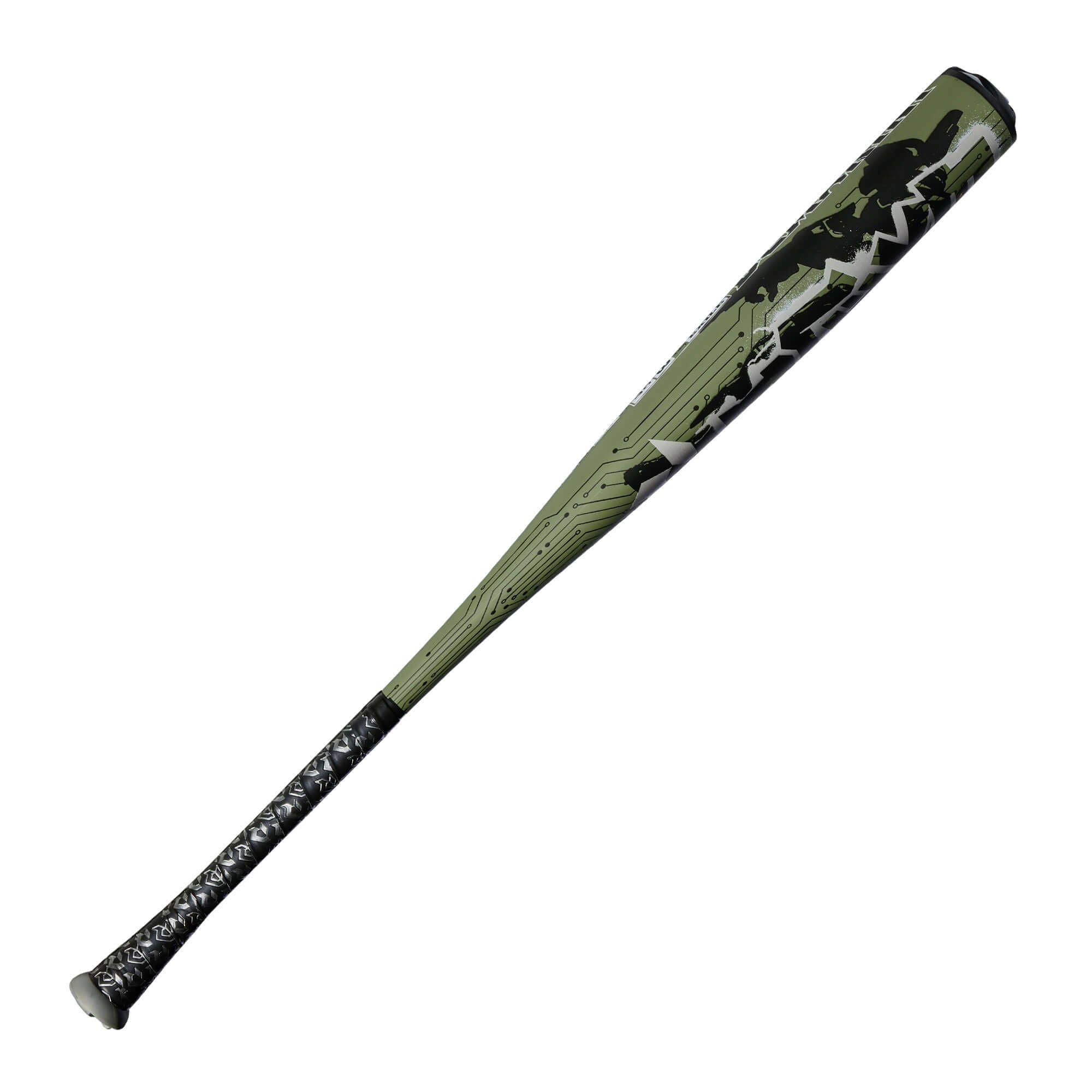 2027 DeMarini Exile (-3) BBCOR Baseball Bat side profile view with green and black graphics.