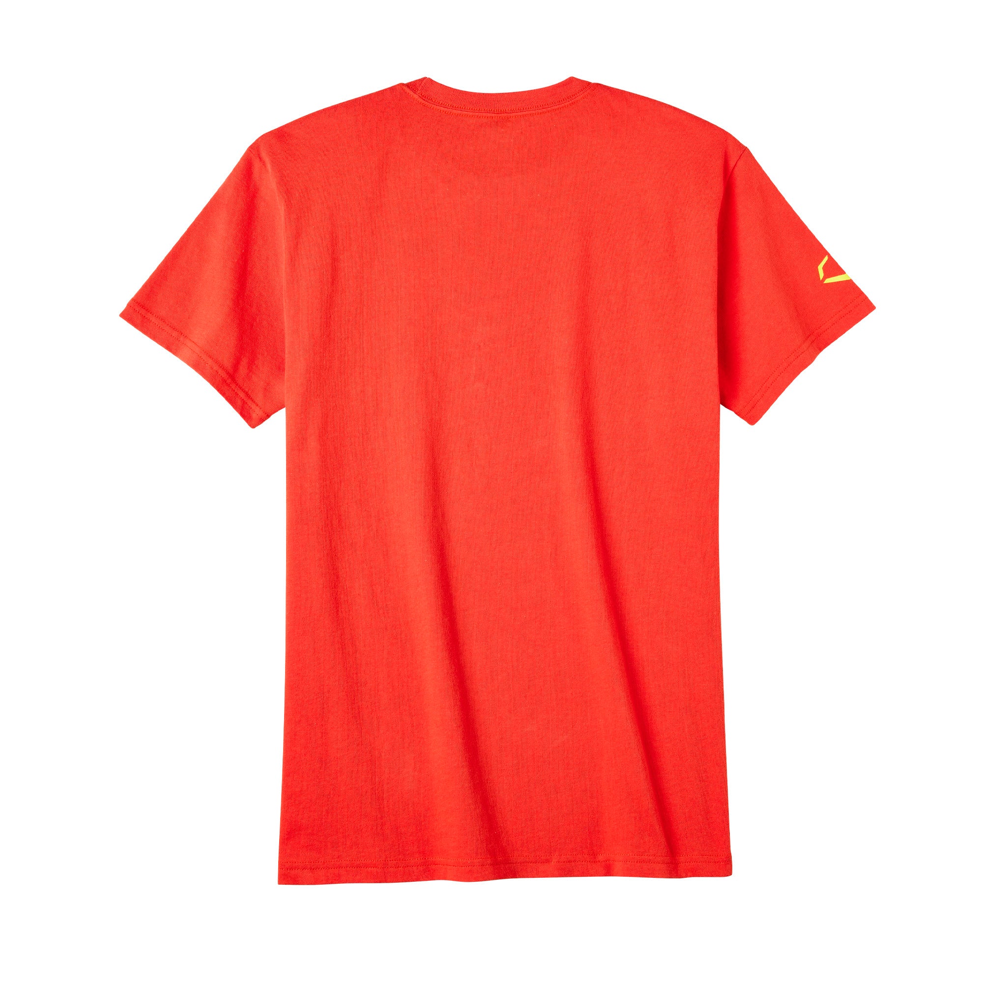 Back view of EvoShield Youth Firefighters HWY80 Tee in vibrant red color, showcasing the simple yet bold design.