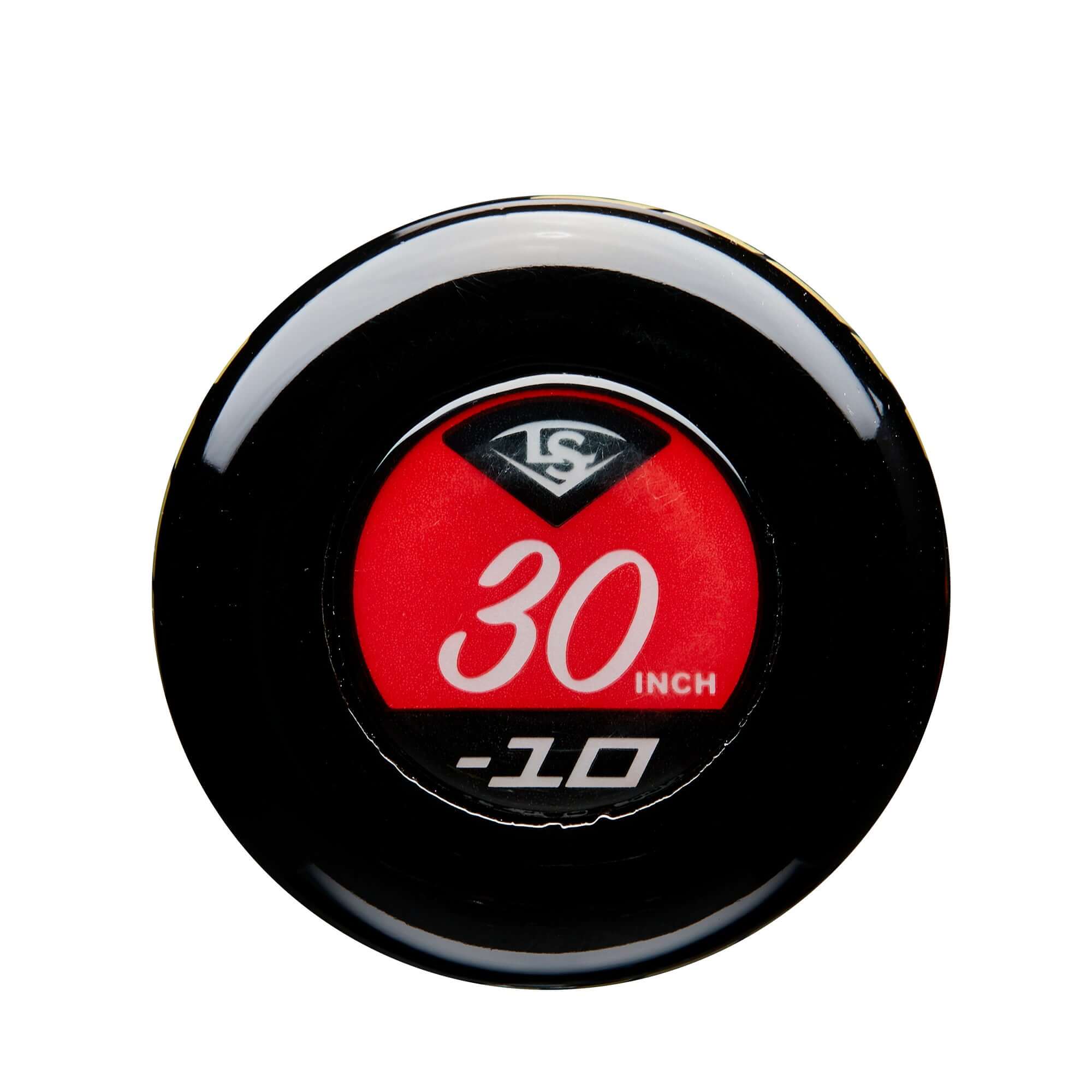 Louisville Slugger USSSA Meta 21 -10 baseball bat end cap showing size 30 inch.