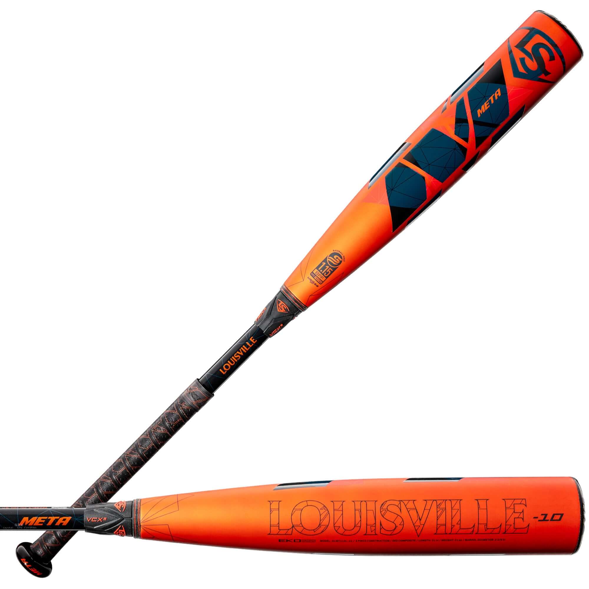 Louisville META (-10) USSSA Baseball Bat, light and balanced with EKO™ composite barrel for optimized performance.