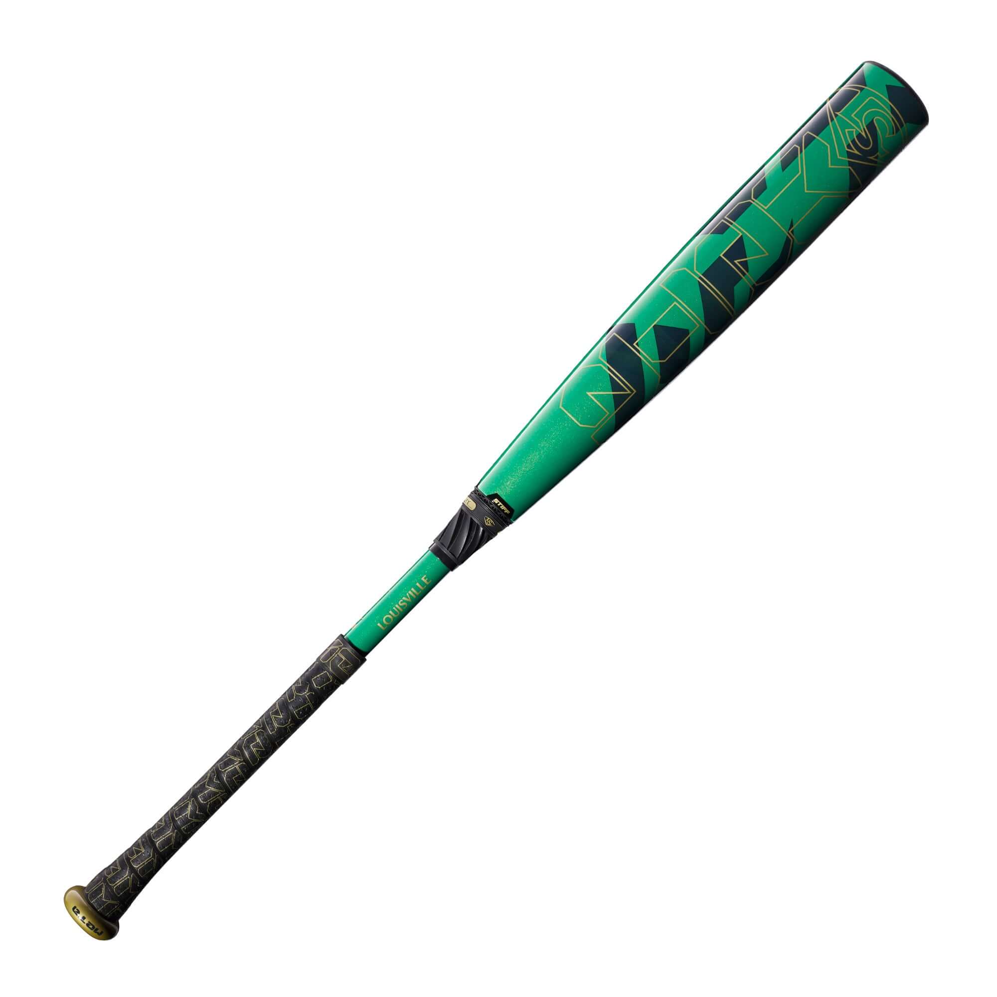 Louisville Slugger Meta BBCOR (-3) baseball bat featuring a green and black design with EKO composite barrel.