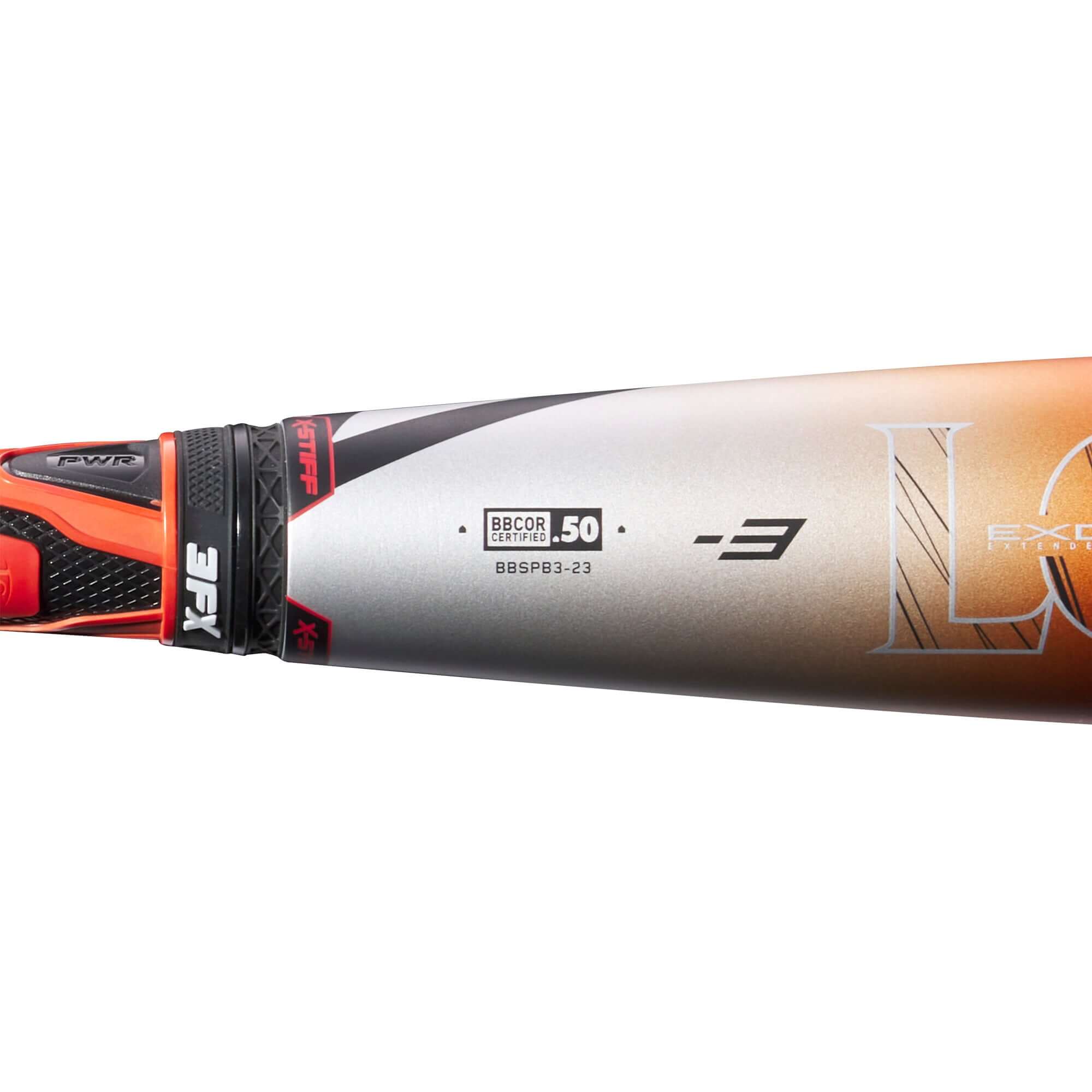 Louisville Slugger 2023 Select PWR BBCOR (-3) bat showing composite handle and alloy barrel design.