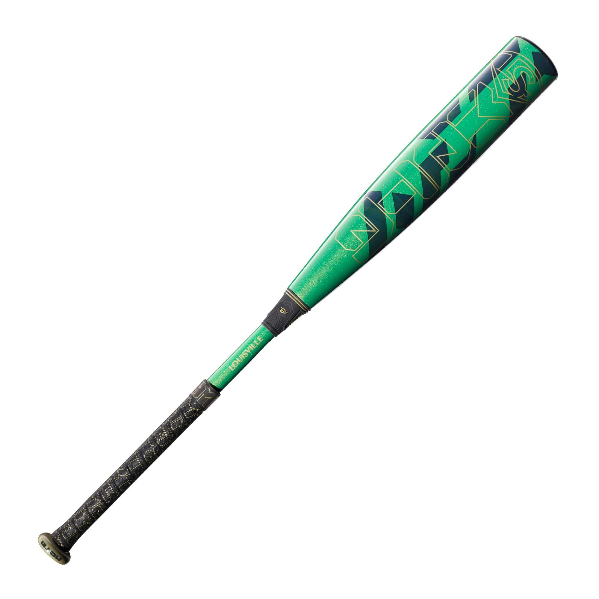 Louisville Slugger 2023 Meta (-10) USSSA baseball bat, green and black design, lightweight composite construction.