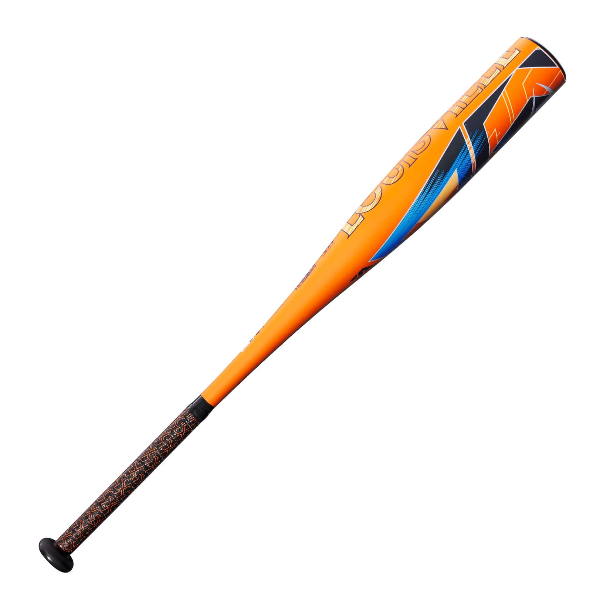 Louisville Slugger Atlas (-10) USSSA Baseball Bat in vibrant orange and blue design, showcasing its ultralight profile and premium construction.