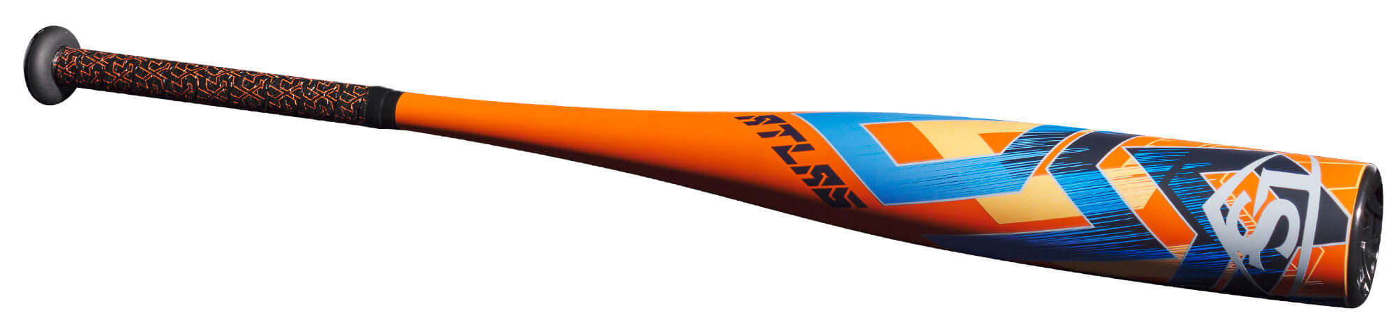 Louisville Slugger Atlas (-10) USSSA Baseball Bat in vibrant orange and blue colors, designed for enhanced swing speed and control.