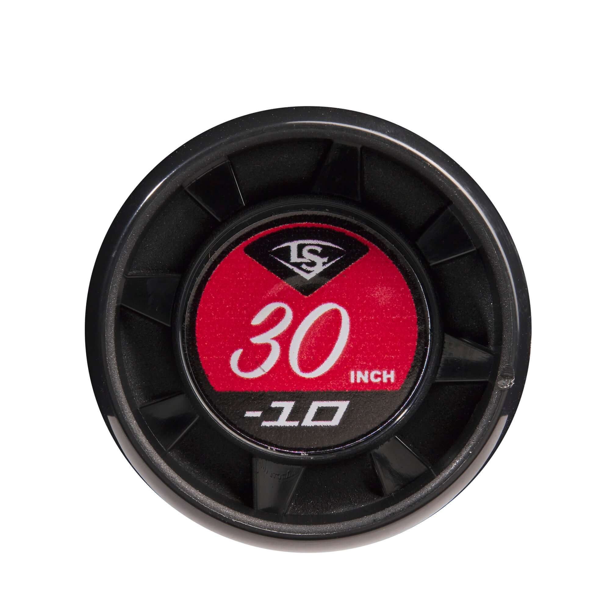 Louisville Slugger Atlas (-10) USSSA Baseball Bat end cap showing 30 inch size for optimal performance and swing control.