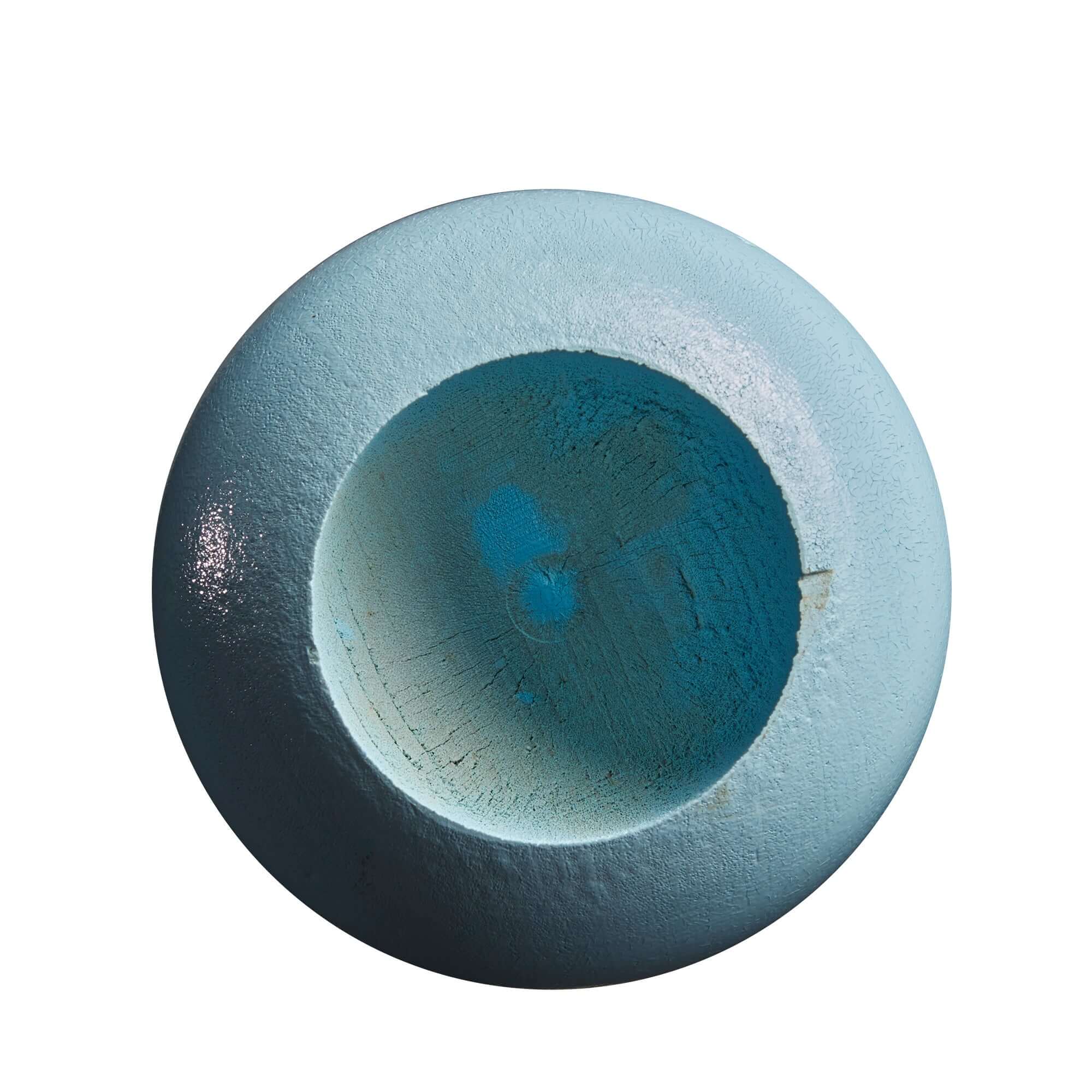 Louisville Slugger Genuine Light Blue Maple Baseball Bat barrel view showing cupped design and light blue color.