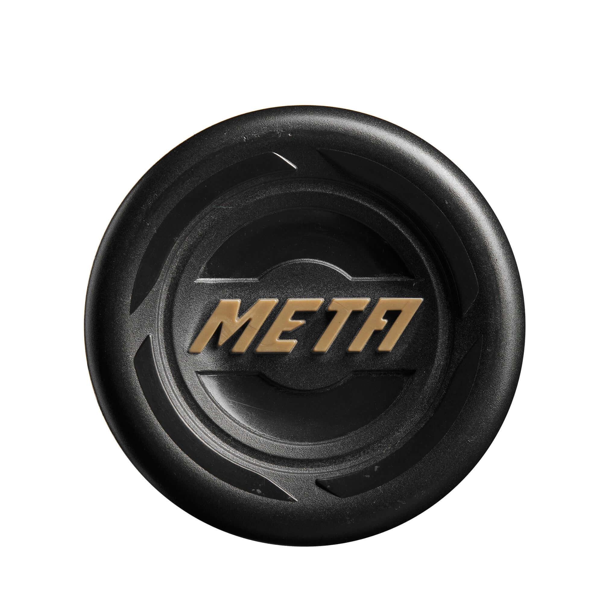 Louisville Slugger 2024 Meta baseball bat end cap design showcasing 'META' branding.