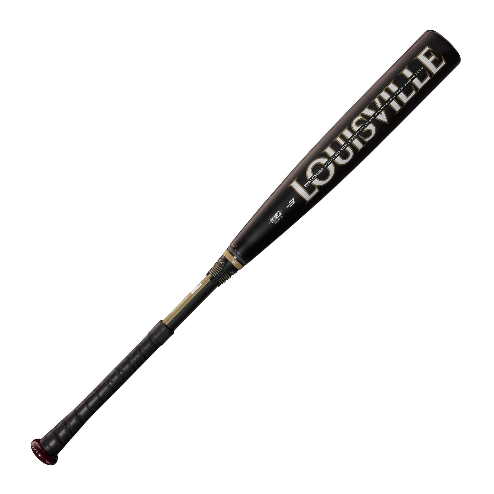 Louisville Slugger Meta 2025 BBCOR (-3) baseball bat with a sleek black design and balanced swing weight for power and speed.