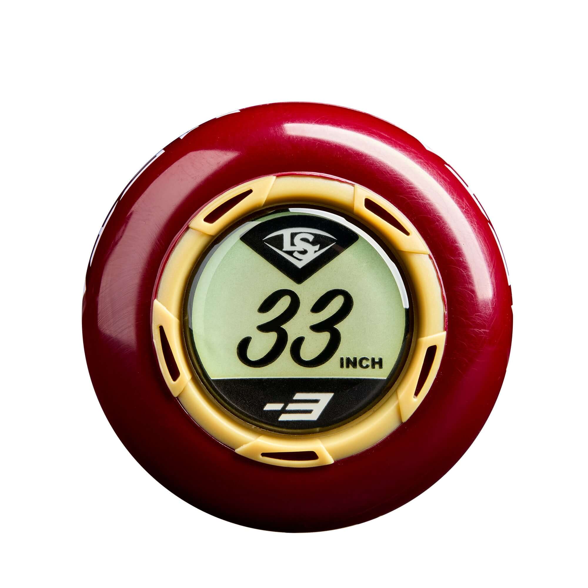 Louisville Slugger Meta 2025 BBCOR Baseball Bat end featuring 33-inch size and -3 drop weight.