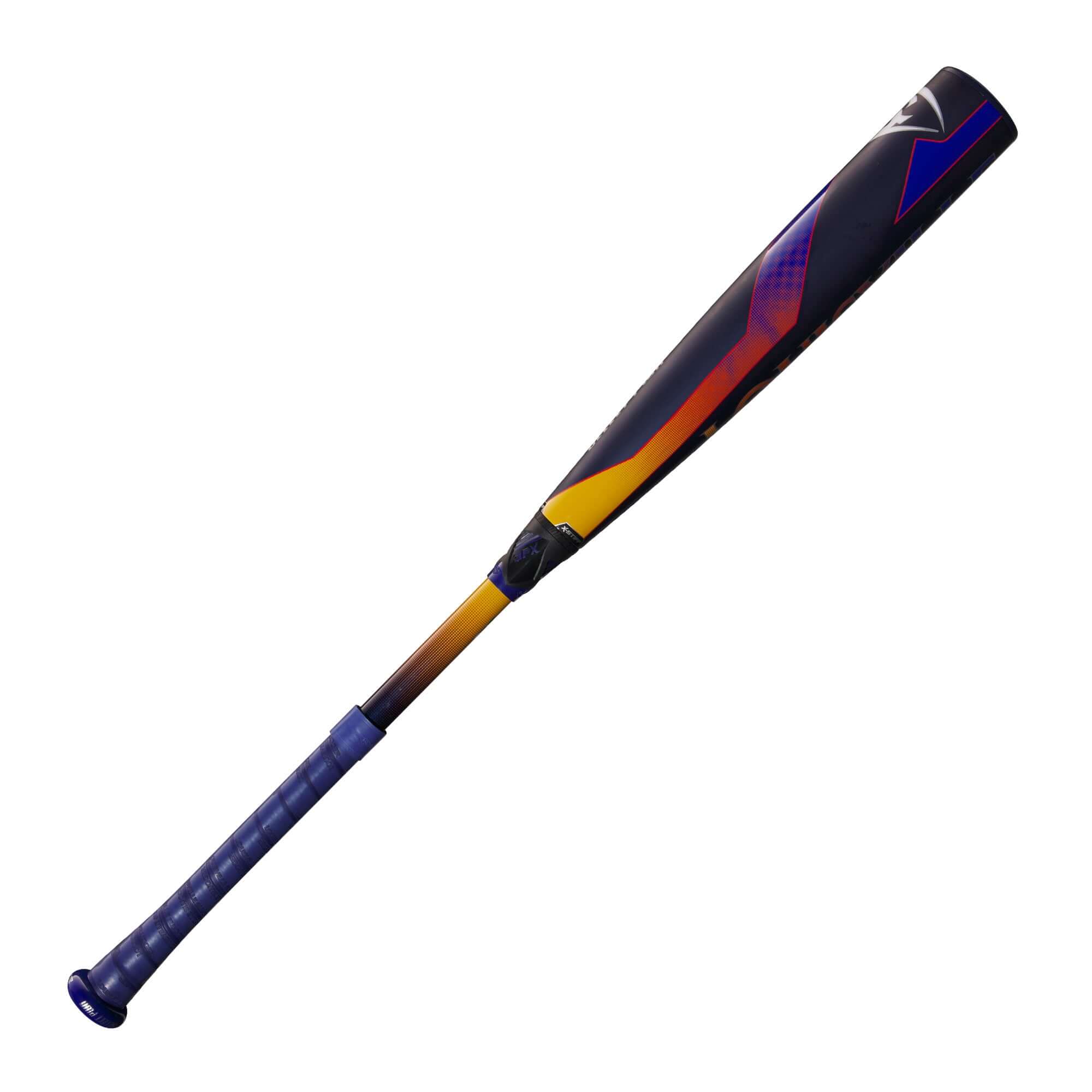 Louisville Slugger Select PWR 2025 BBCOR bat with a colorful design and stiff composite handle for power hitters.