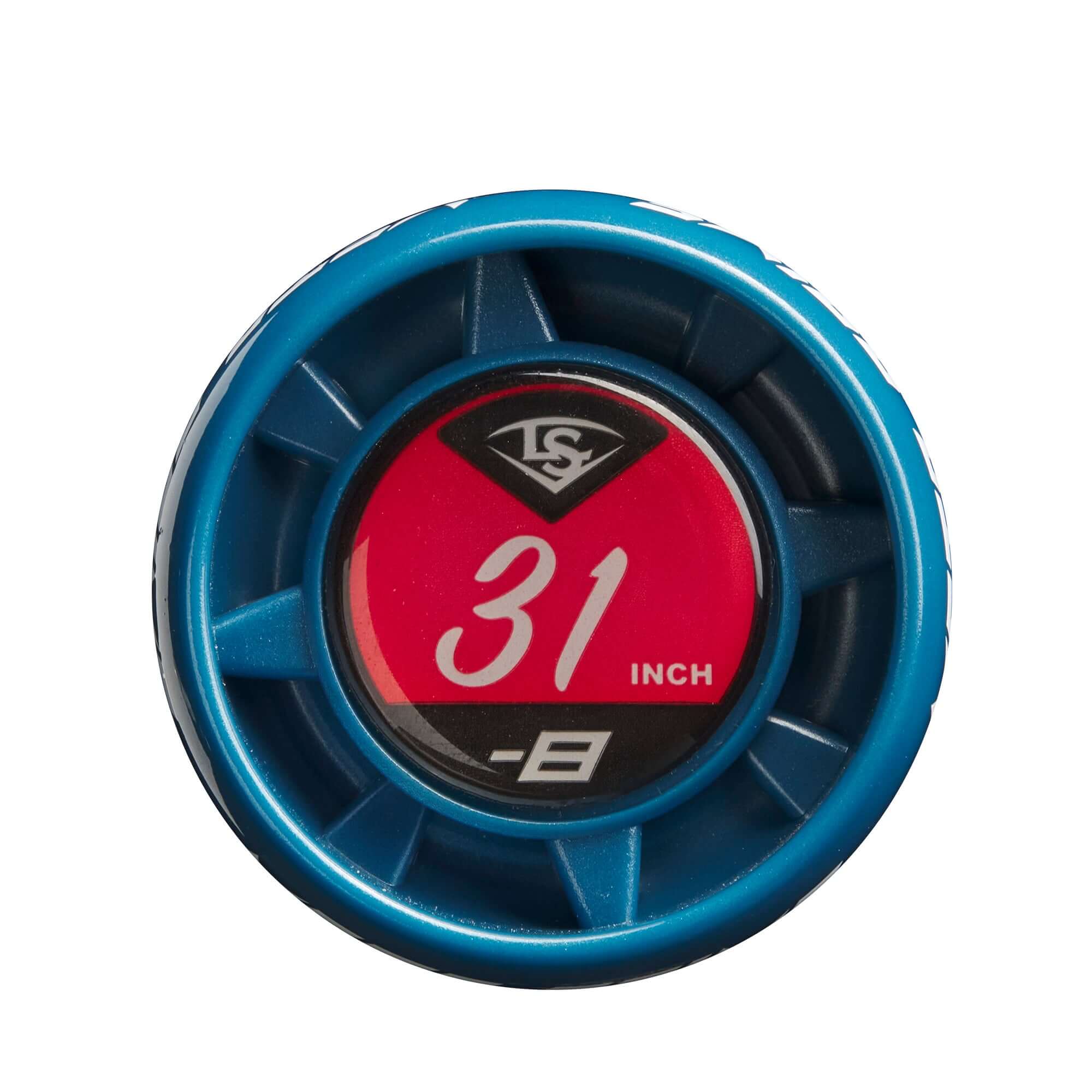 Louisville Slugger Meta Prime 2025 (-8) baseball bat 31-inch end cap design with logo and weight indicator.