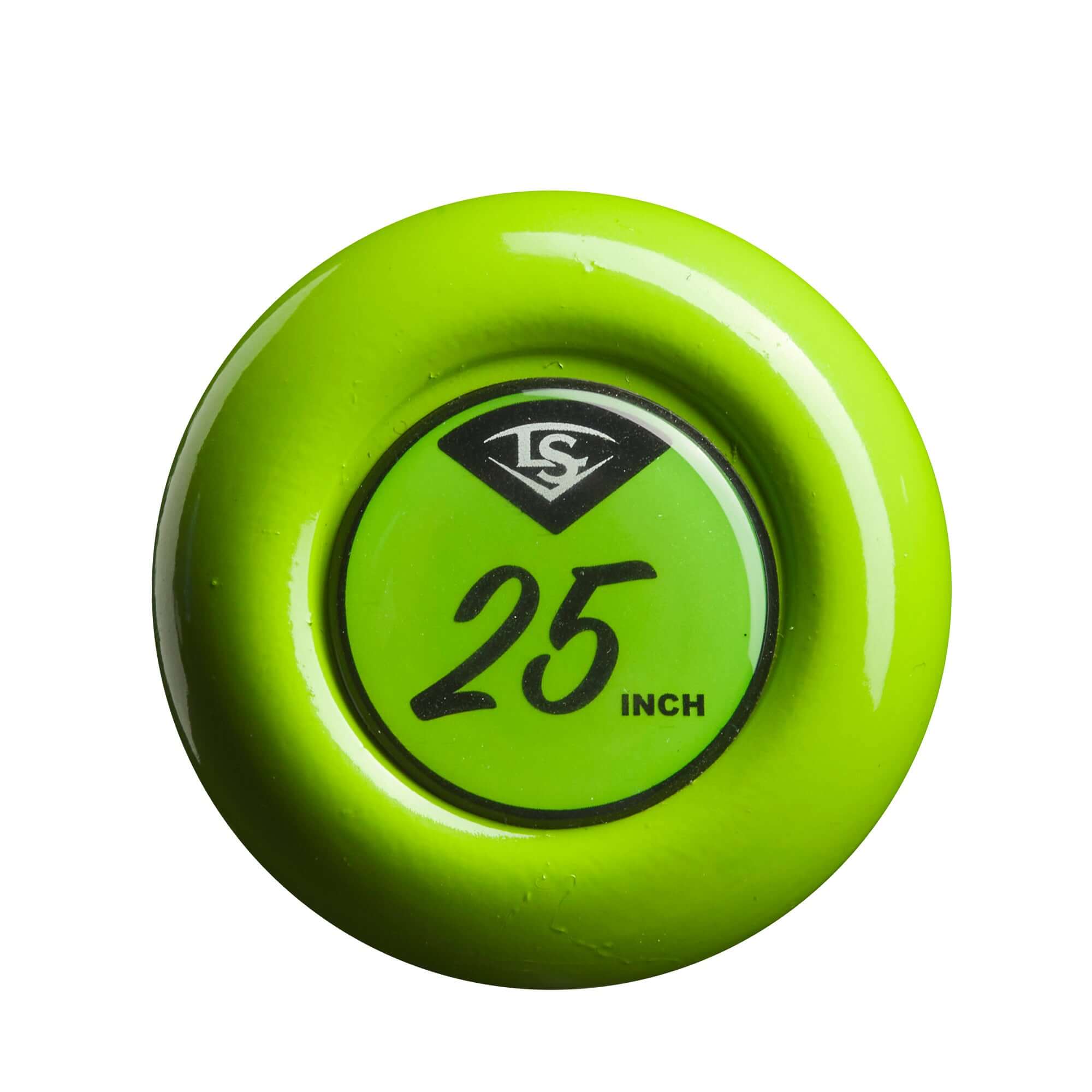 Louisville Slugger 25-inch T-Ball bat end cap in bright green color.