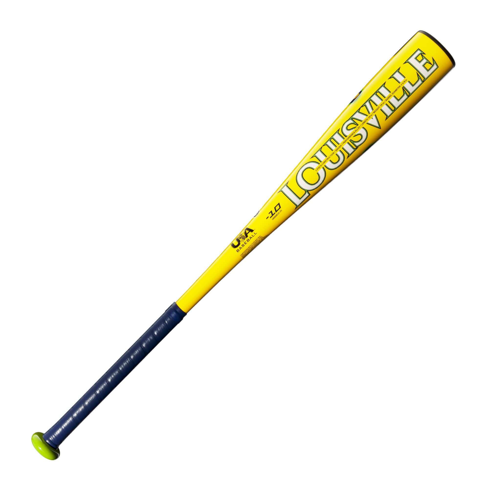 2025 Louisville Slugger Savannah Bananas (-10) USA Baseball Bat in vibrant yellow design.