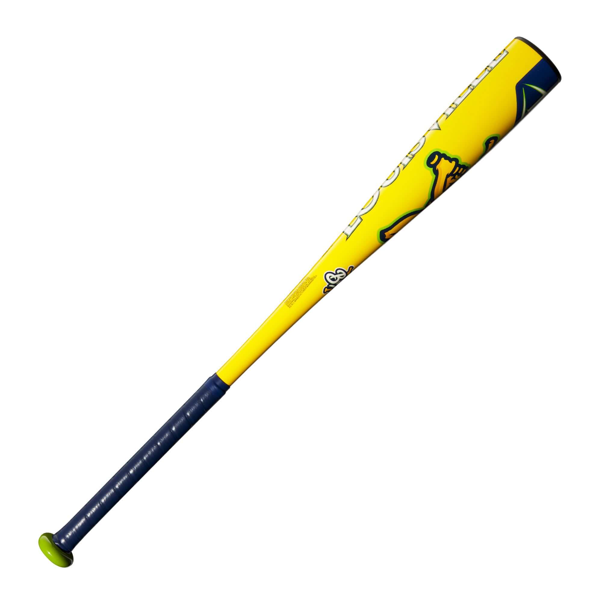 2025 Louisville Slugger Savannah Bananas (-10) USA Baseball Bat in vibrant yellow and blue design.