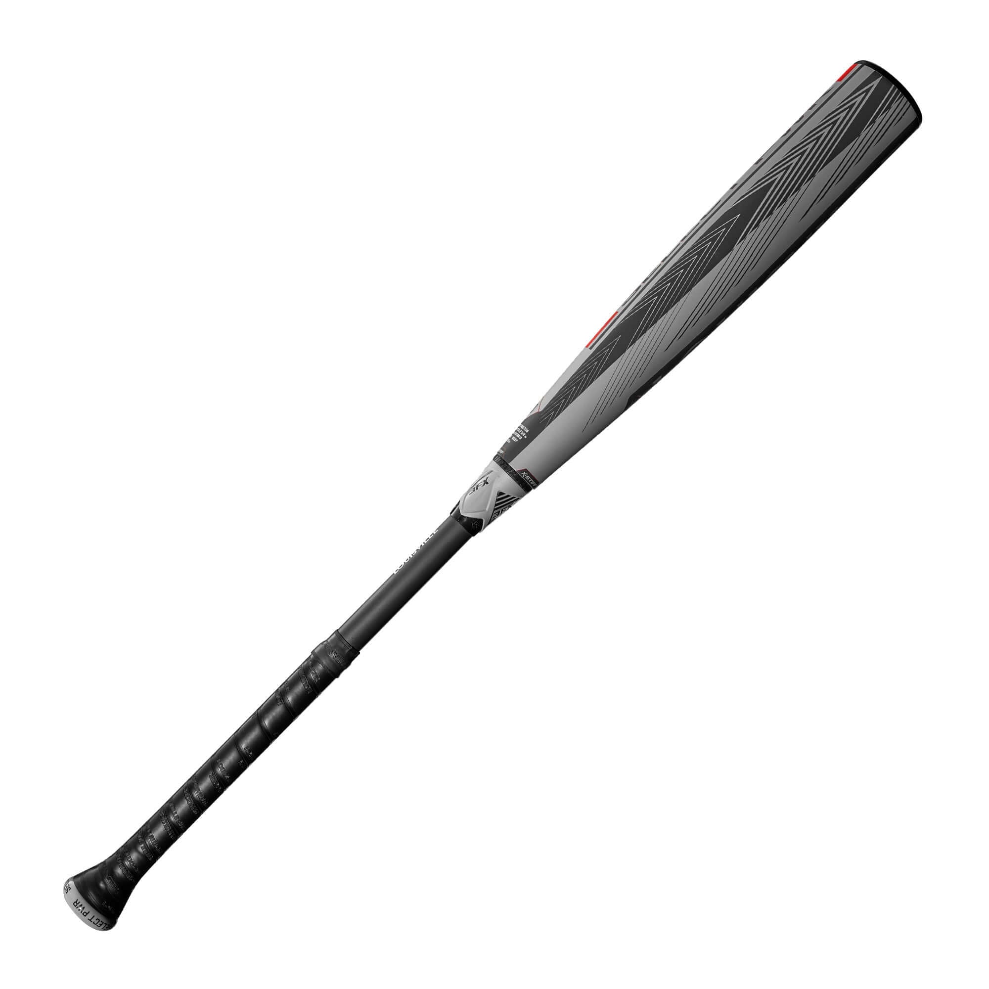 Left side of Select PWR (-3) BBCOR Bat showcasing 2-piece construction, 3FX-PWR connector, and sleek graphics.