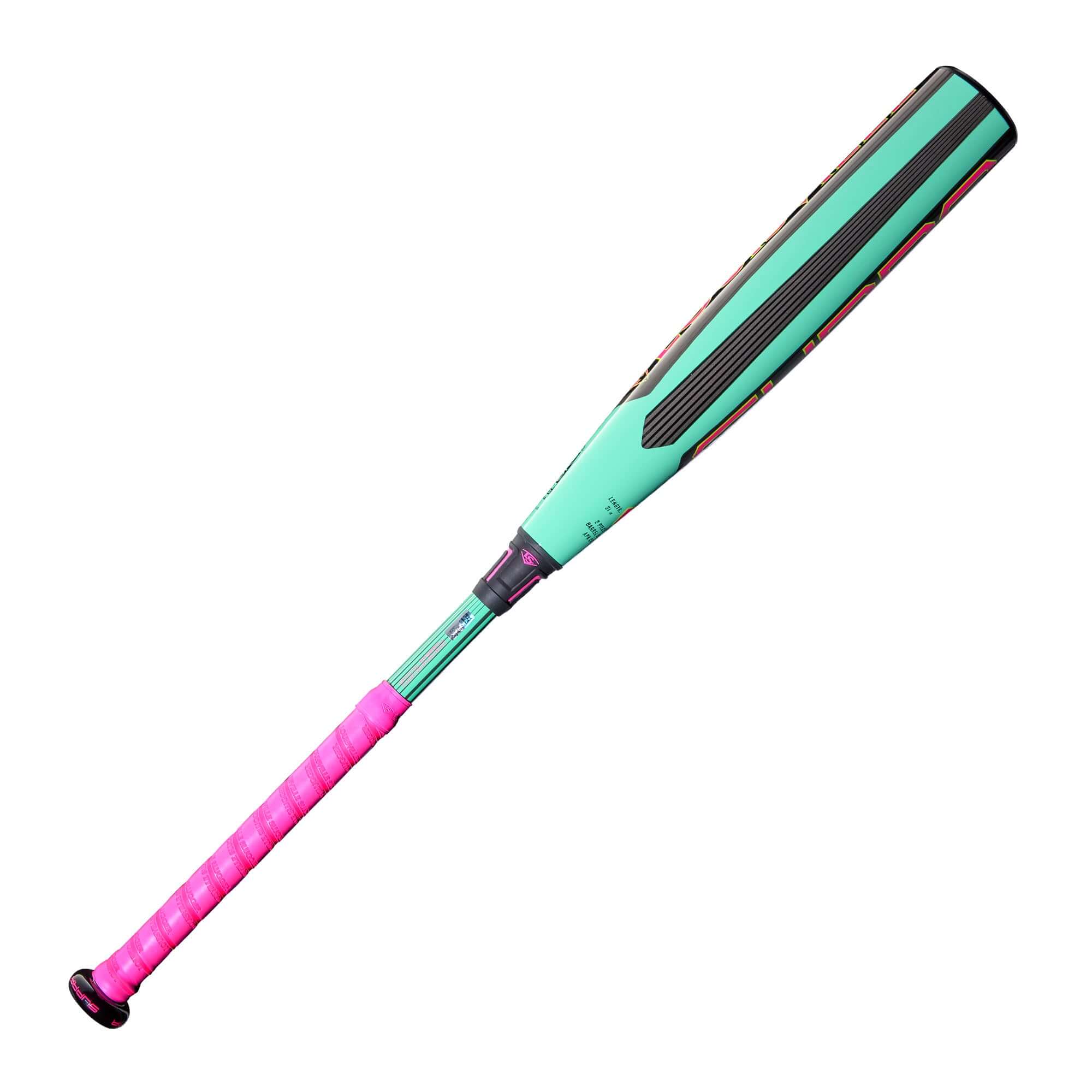 2026 Louisville Slugger Supra™ USSSA baseball bat in Neon Mint and Pink with a 2 ¾" barrel design.