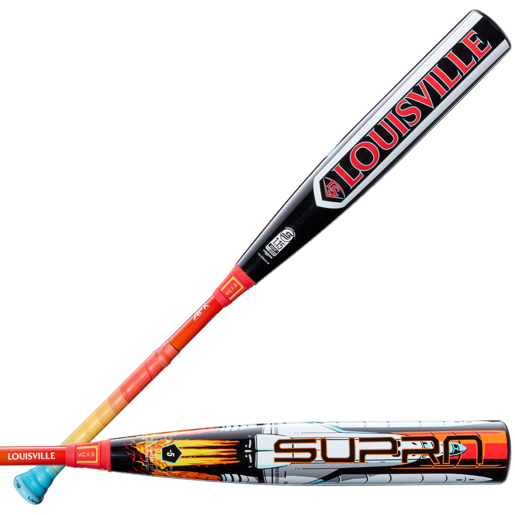 2026 Louisville Slugger Supra Starship (-5) USSSA Bat front and back view with space-themed barrel design