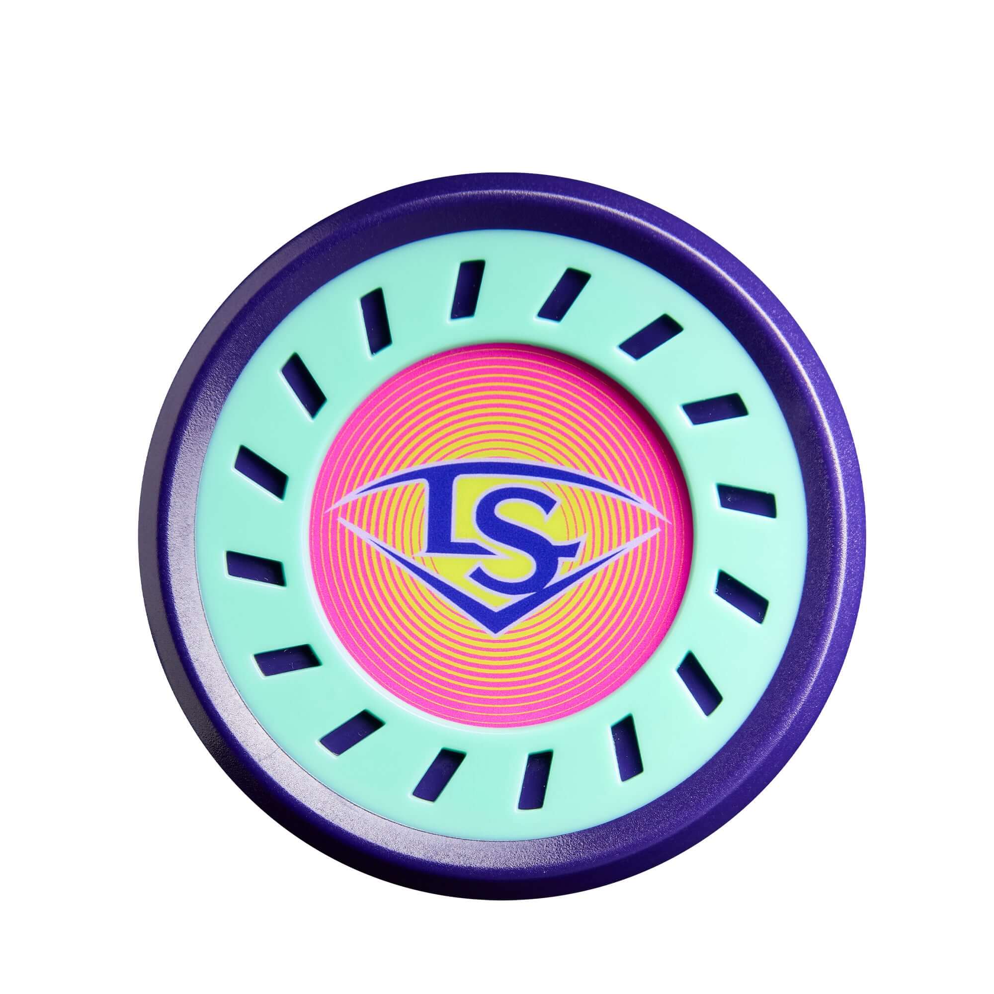 2027 Louisville Slugger Supra (-8) USSSA Baseball Bat end cap view with colorful LS logo